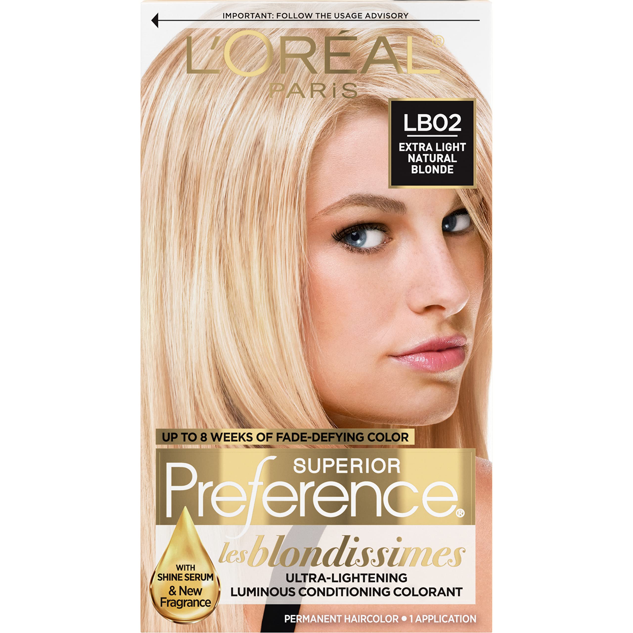 L'Oreal Paris Superior Preference Fade-Defying + Shine Permanent Hair Color, LB02 Extra Light Natural Blonde, Pack of 1, Hair Dy