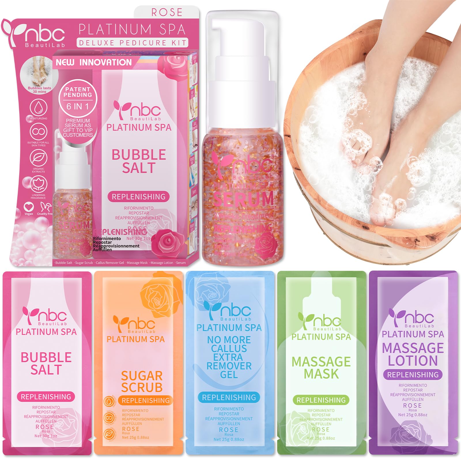 Nbc Beautilab Pedicure Foot Soak Set - Upgraded 6 In 1 Foot Spa, Foot Bath Spa, Pedicure Kit, Foot Soak For Tired & Dry Cracked