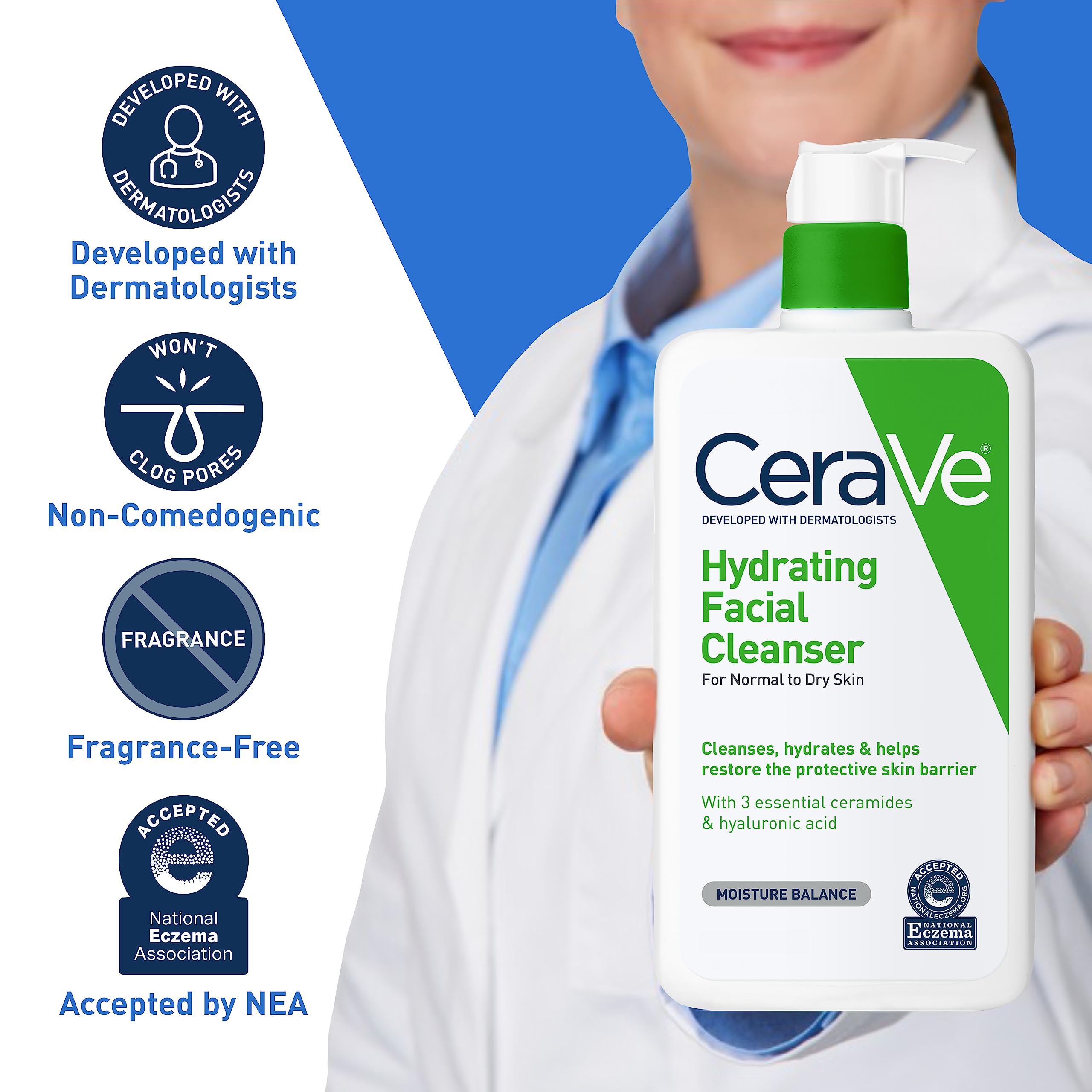 CeraVe Hydrating Facial Cleanser | Moisturizing Face Wash For Dry Skin | Hyaluronic Acid + Ceramides + Glycerin | Hydrating Clea
