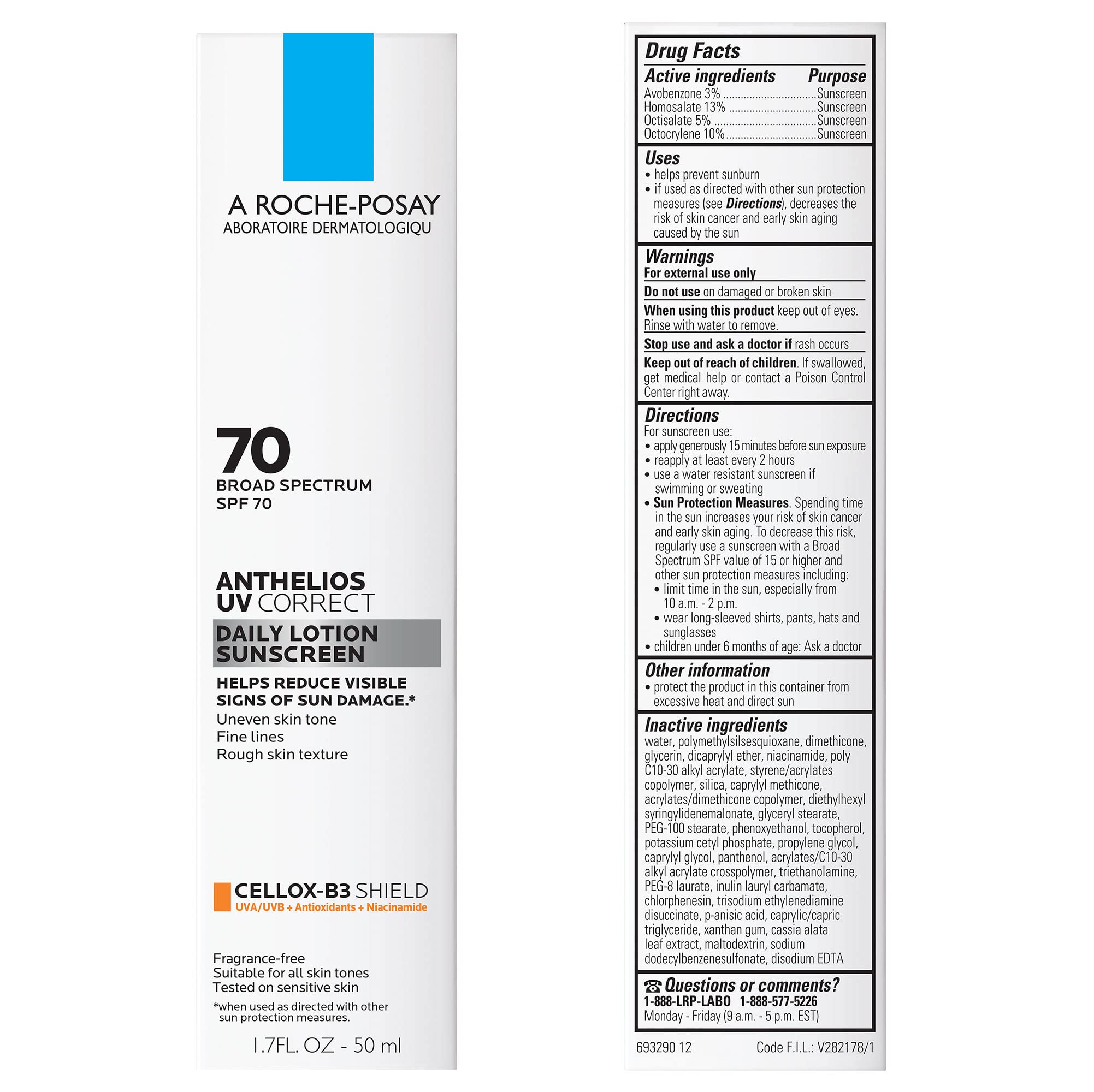 La Roche-Posay Anthelios Uv Correct Sunscreen Moisturizer Spf 70, Daily Anti-Aging Face Moisturizer With Niacinamide To Even Ski