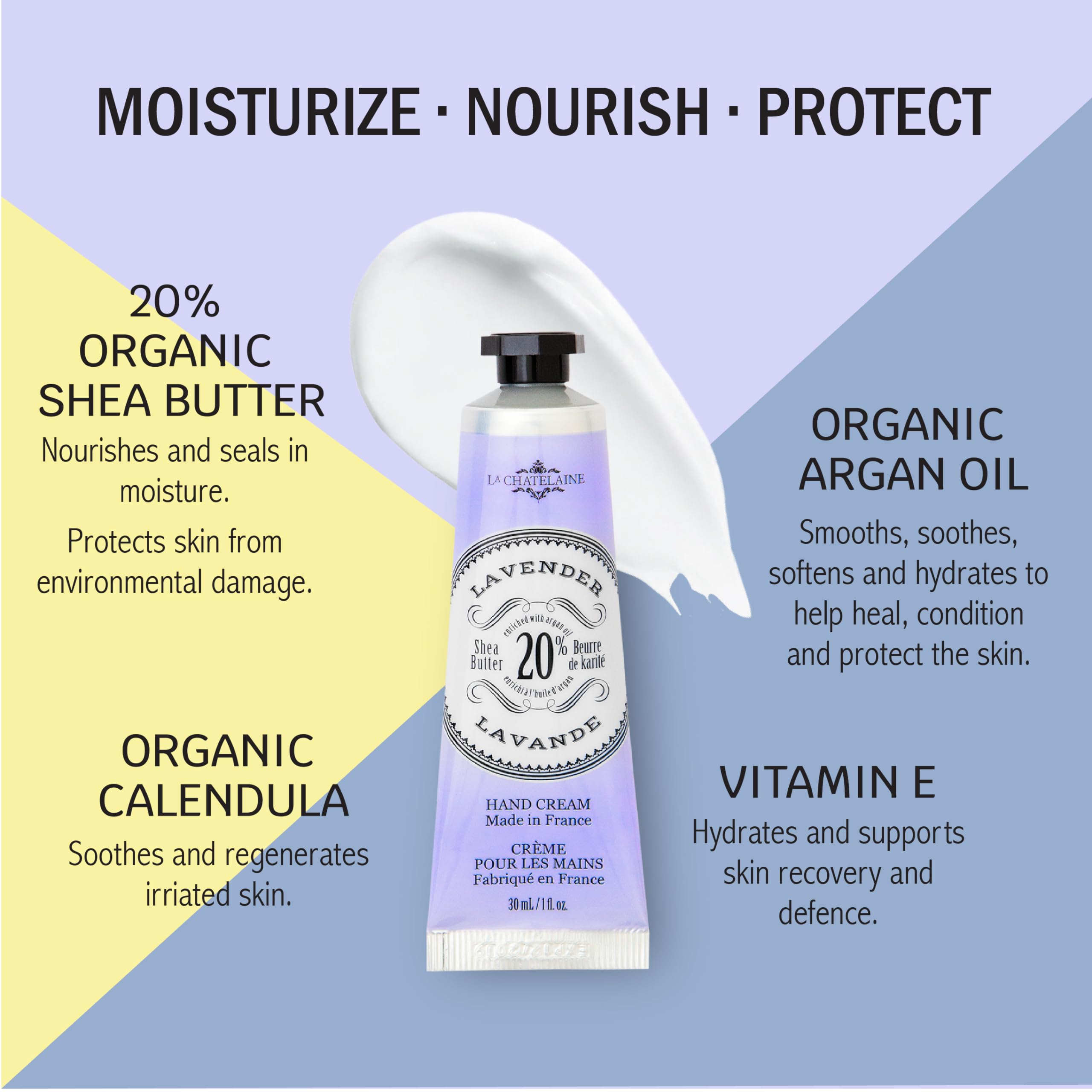 La Chatelaine Hand Cream Gift Set For Women, Mom, Sister, Travel Size, Natural Hand Cream Made In France With 20% Organic Shea B