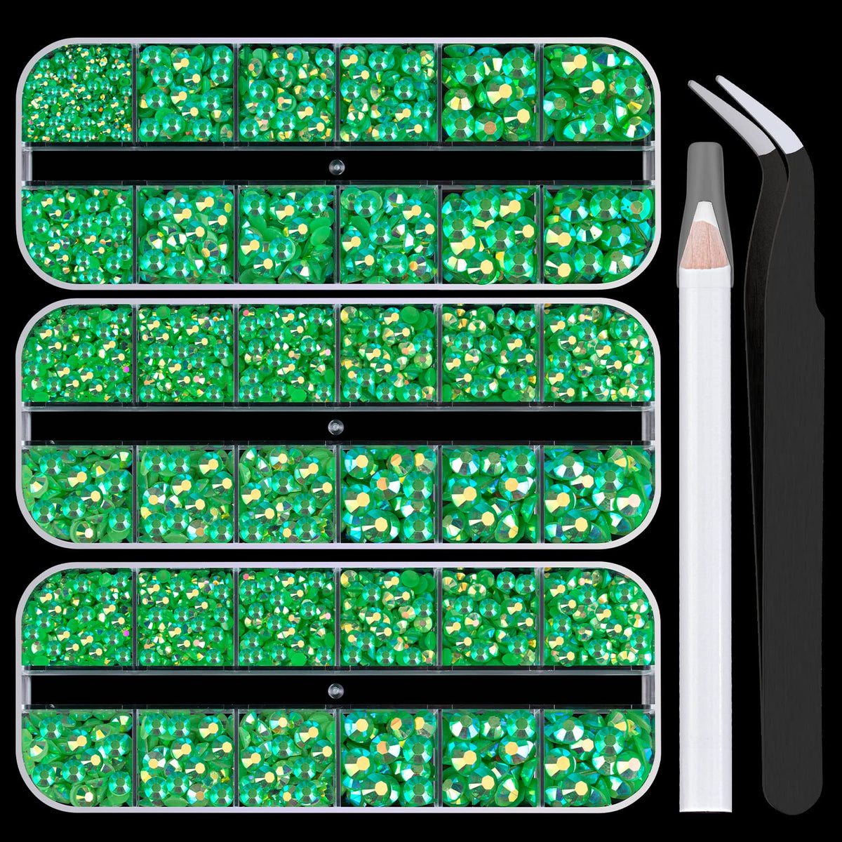 BELLEBOOST 5000PCS Resin Rhinestones Kits, 2/3/4/5/6mm Flatback Jelly Rhinestones, 3 Box Dark Green AB Non Hotfix Crystal Gems f