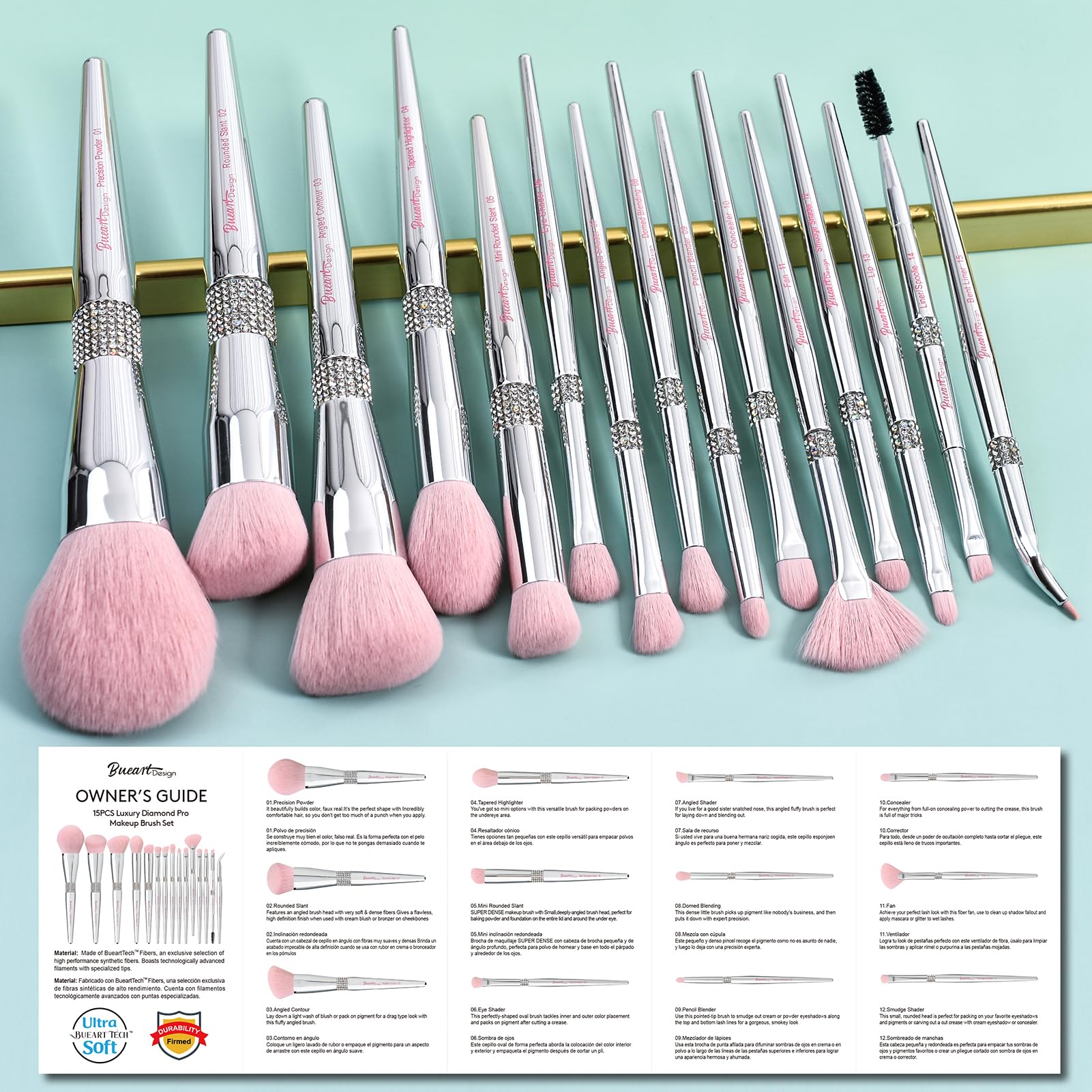 Bueart Design Elegant Pink Ultra Soft Labeled Makeup Brushes Sets With Brush Holder Makeup Brush Set With Foundation Powder Blus