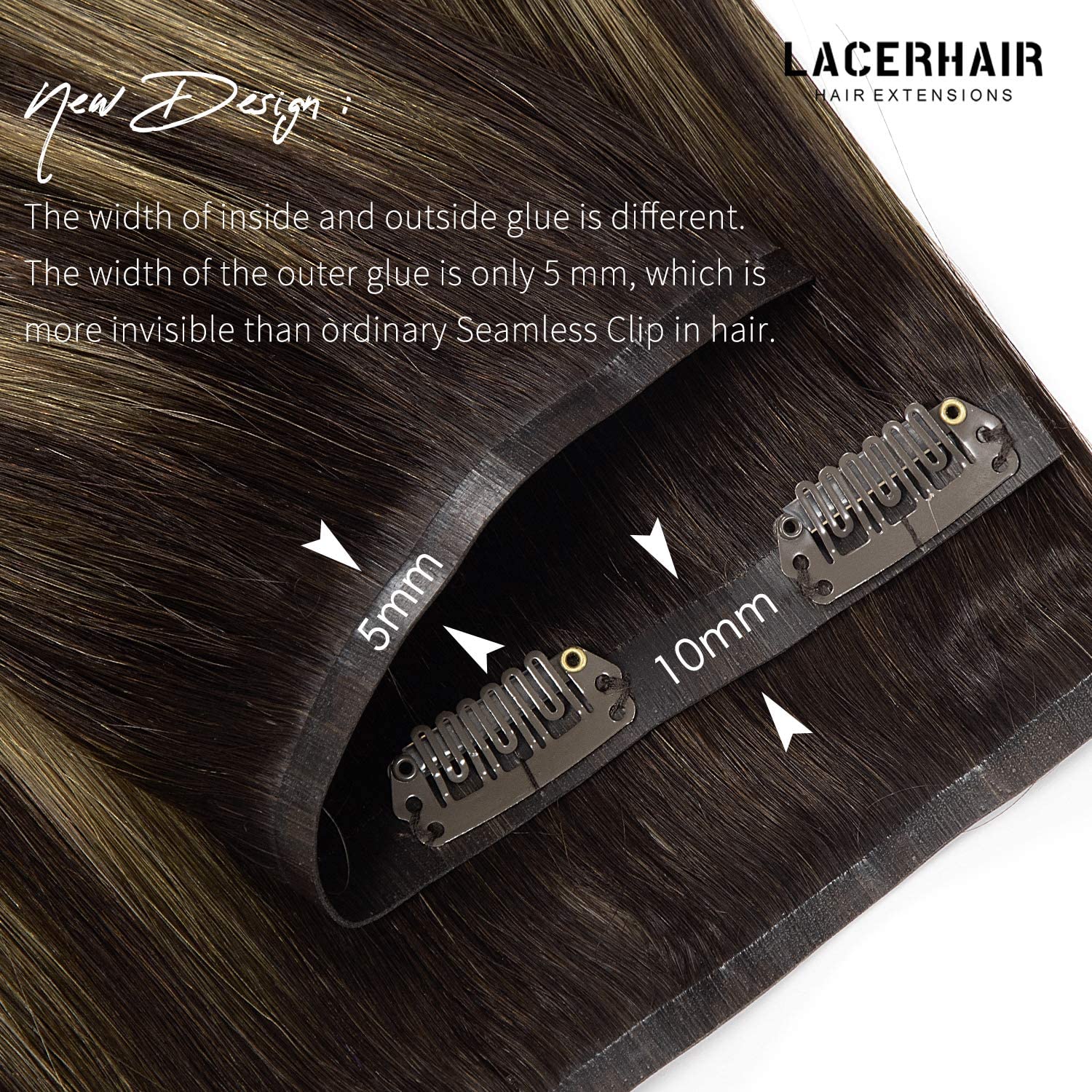 Lacer Hair Remy Human Hair Clip In Extensions Full Head Silky Straight Tape Weft Invisible Clip On Hair Extensions Human Hair Ch