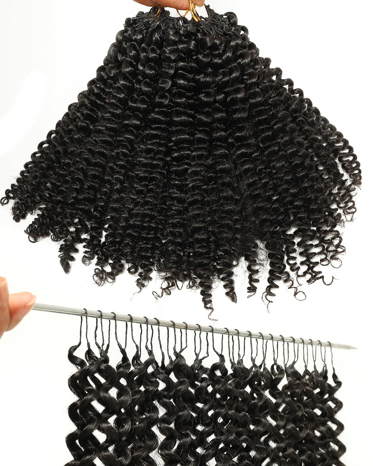 BEEOS Kinky Curly Human Crochet Hair 160g, Pre-Separated Knotless Invisible Crochet Human Hair Extensions for Women 20 Inch Natu