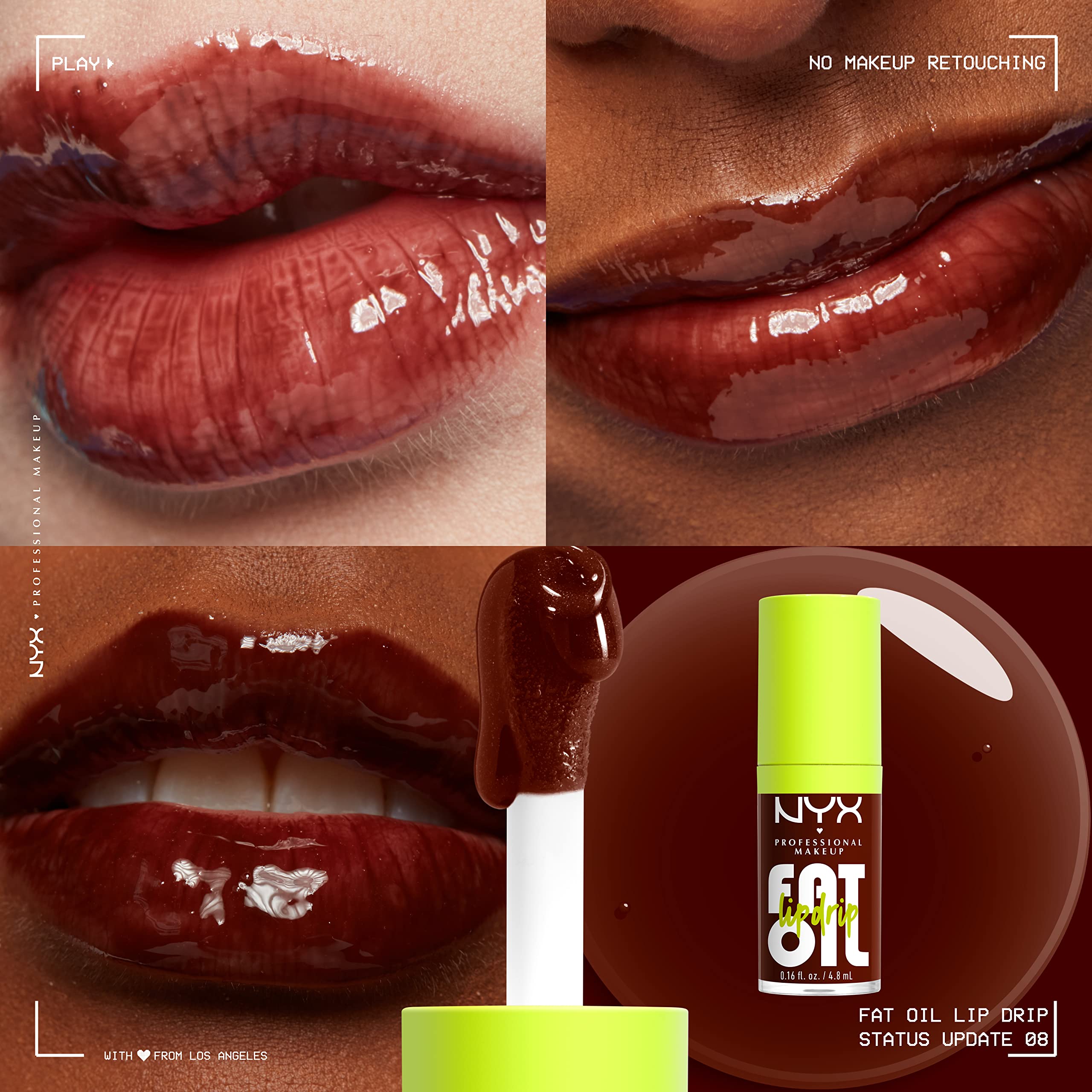 NYX PROFESSIONAL MAKEUP Fat Oil Lip Drip, Moisturizing, Shiny and Vegan Tinted Lip gloss - Status Update (Rich chocolate)