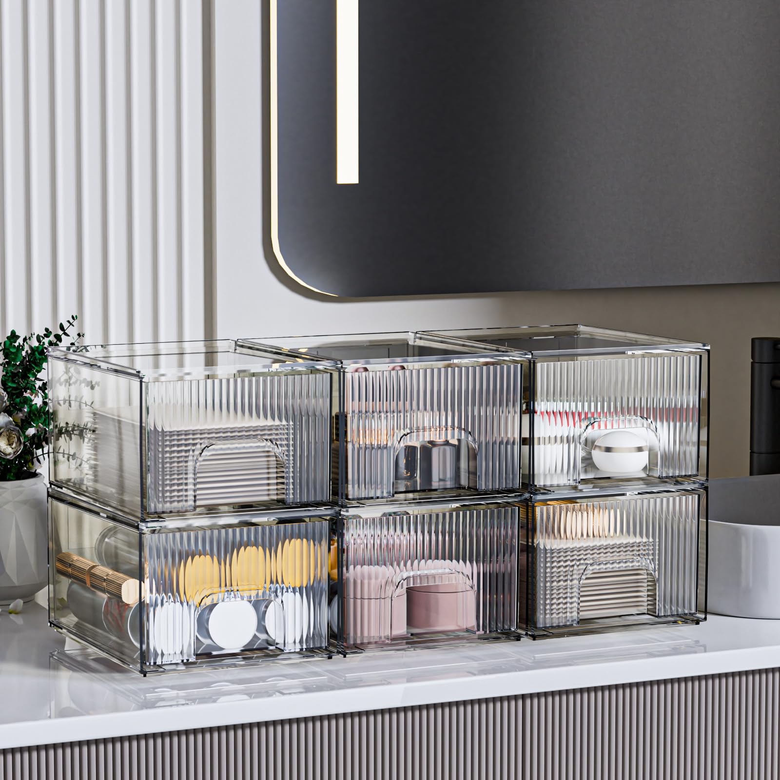 Zhiai 6 Pack Clear Stackable Storage Drawer, Acrylic Drawer, Cosmetic Organizer, Plastic Organizer For Dresser, Under, Kitchen C