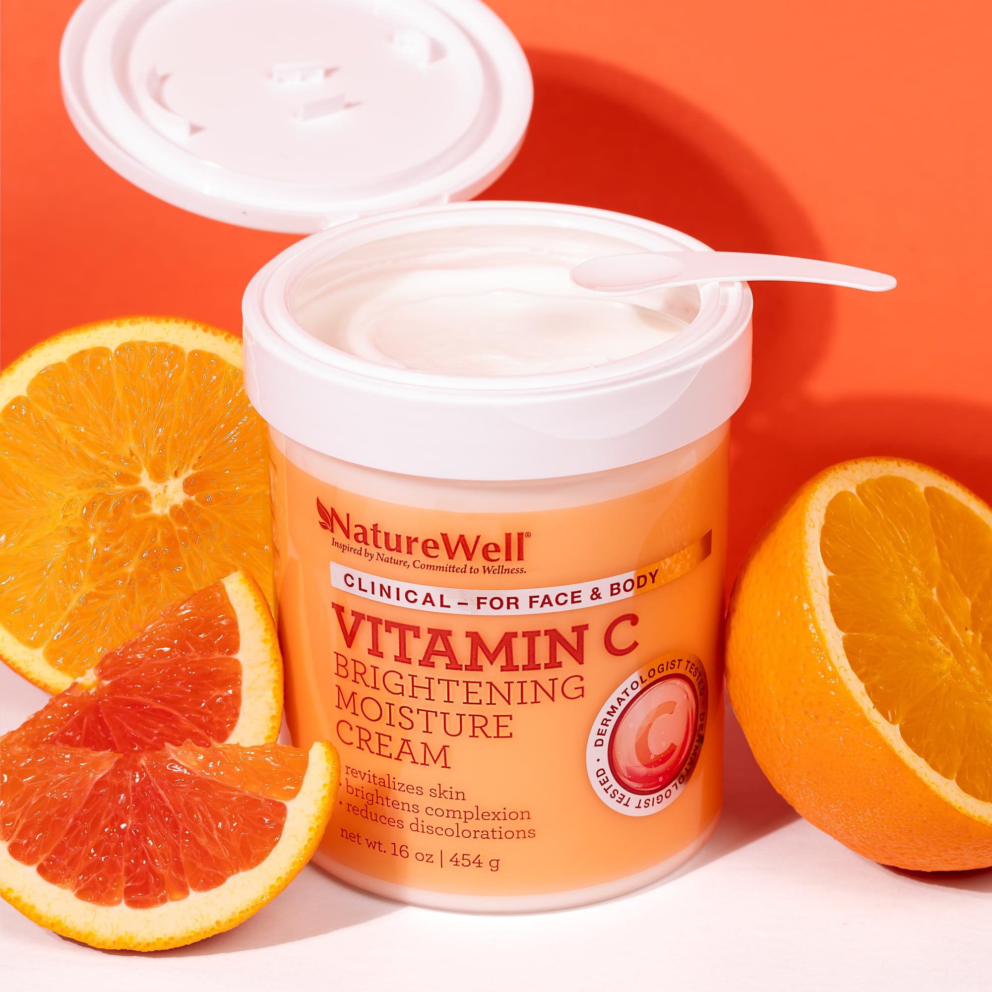NATURE WELL Vitamin C Brightening Moisture Cream, 16 Oz, Anti-Aging, Non-Greasy, Improves Tone & Texture