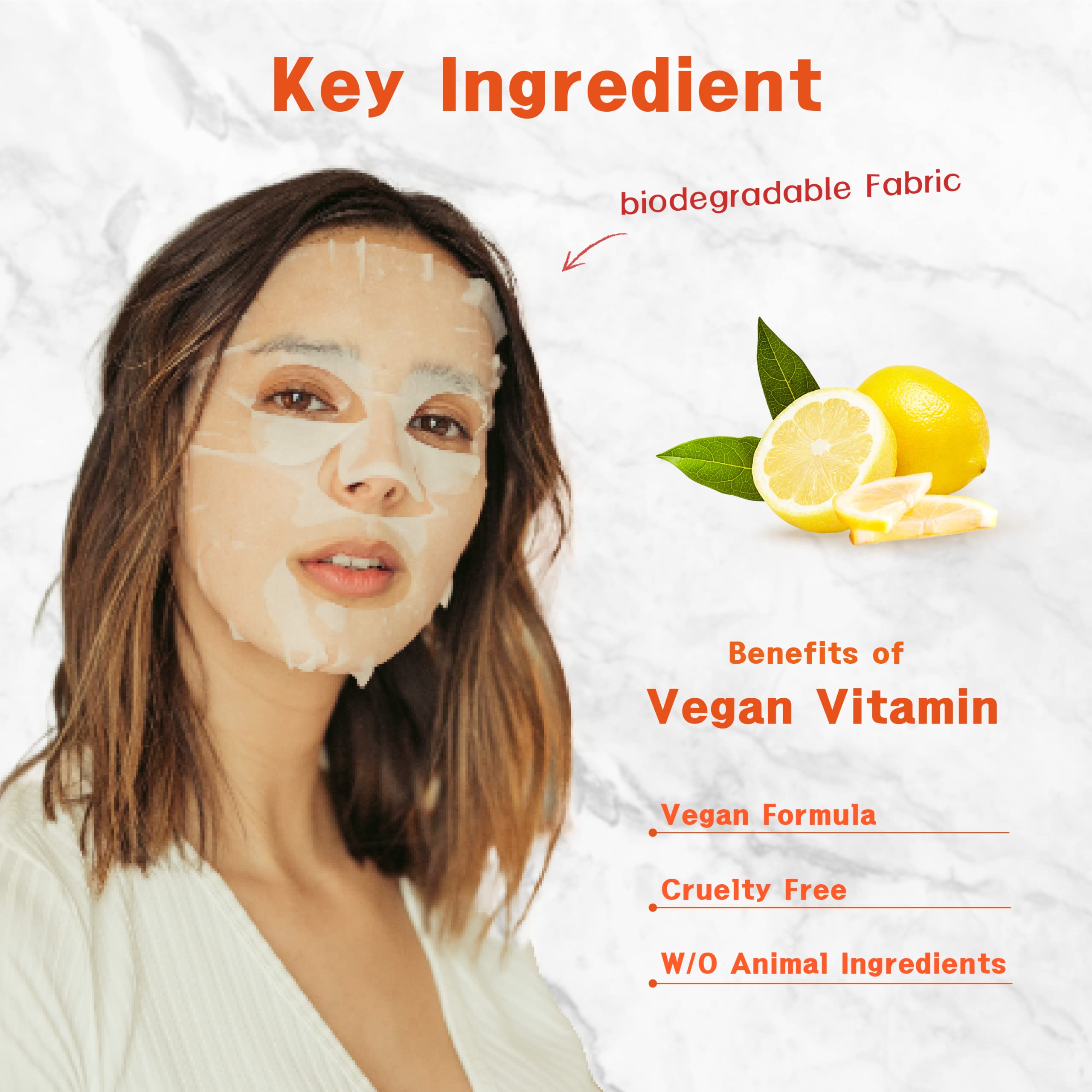 Purederm Vegan Vitamin Sheet Masks (12 Packs) - Facial Sheet Mask For Brightening & Radiance Treatment