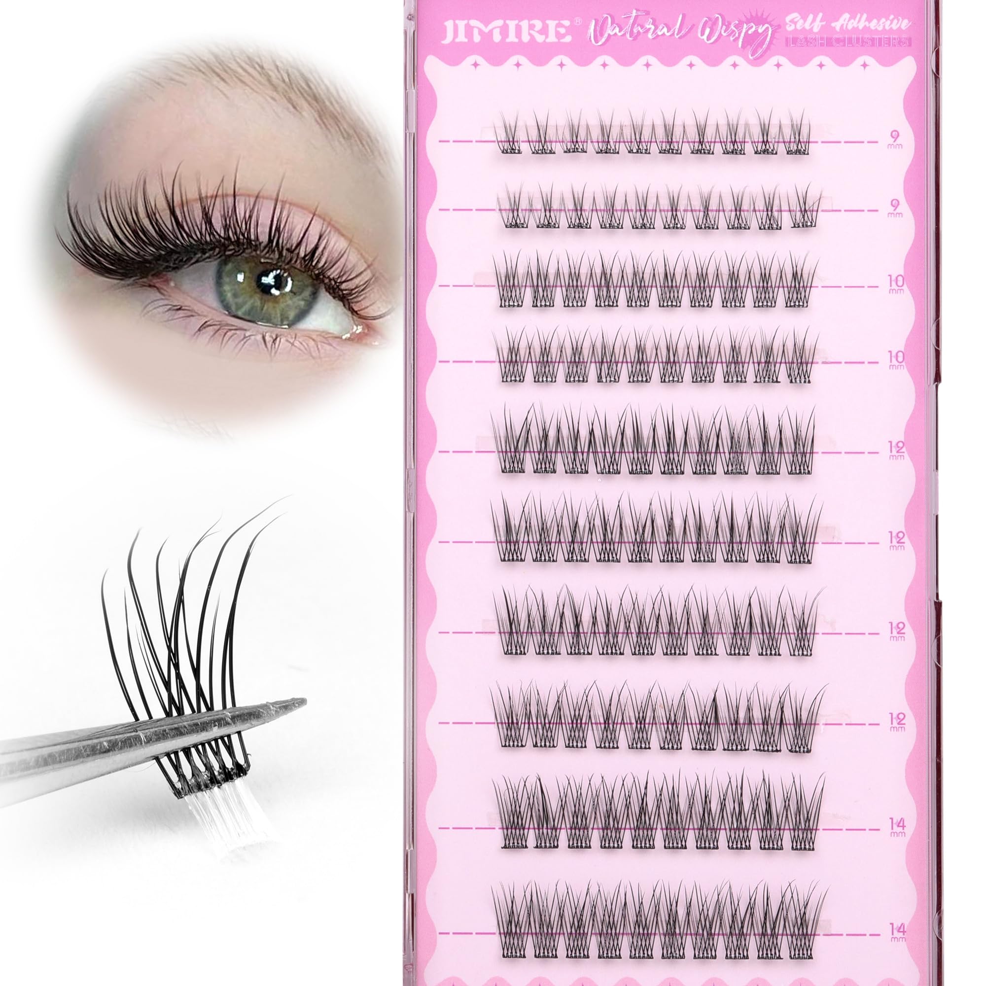 JIMIRE Self Adhesive Eyelashes Natural Look 9-14MM Wispy Pre Glued Lash Clusters No Glue Needed Press on Lashes Clusters Reusabl