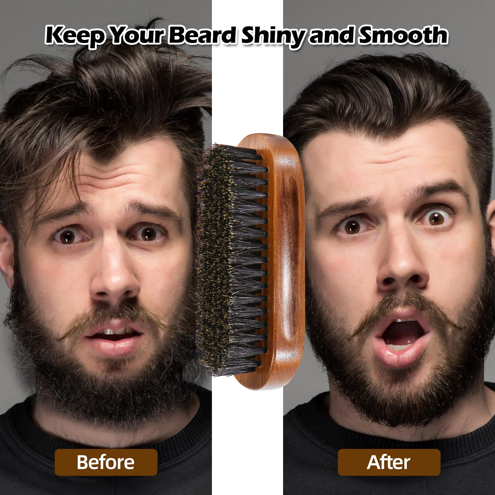 Beard Brush For Men, Boar Bristle Black Walnut Wood Beards And Mustaches Grooming Set Including Pure Boar Bristle Beard Brush, B