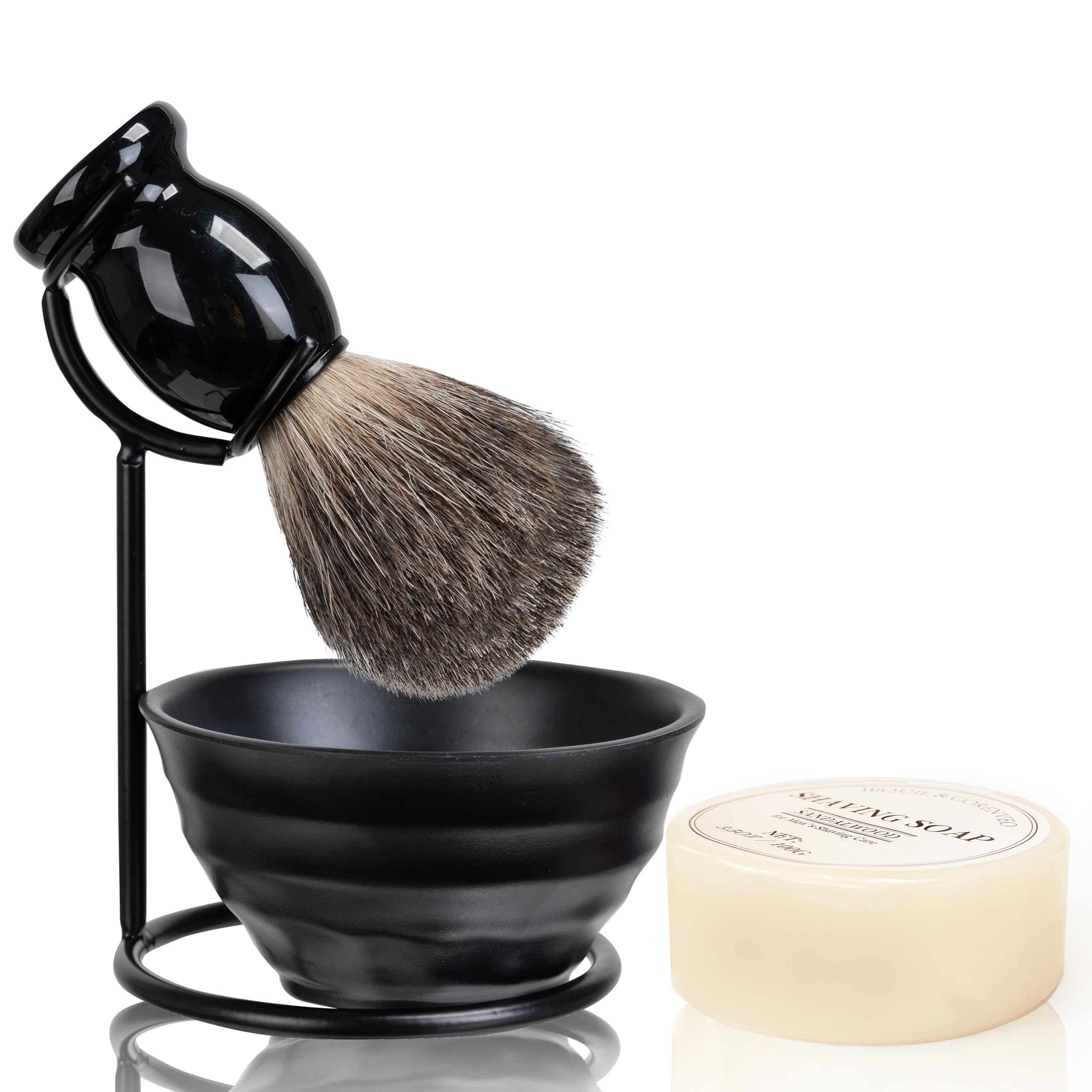 Shaving Brush Set for Men, Pure Badger Hair Shaving Brush with Soap, Stand and Bowl