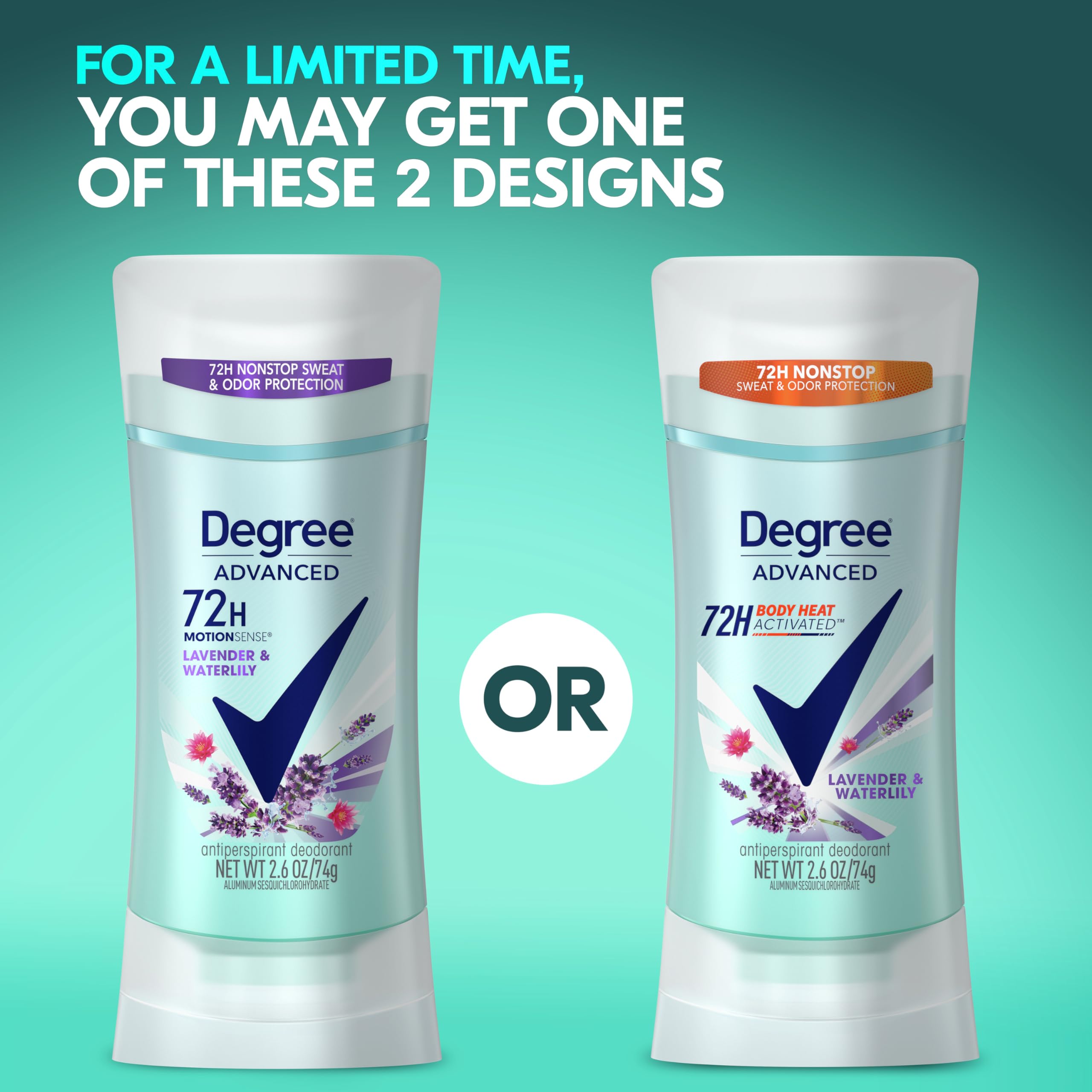 Degree Advanced Protection Antiperspirant Deodorant Lavender & Waterlily For 72-Hour Sweat & Odor Control For Women, With Body H