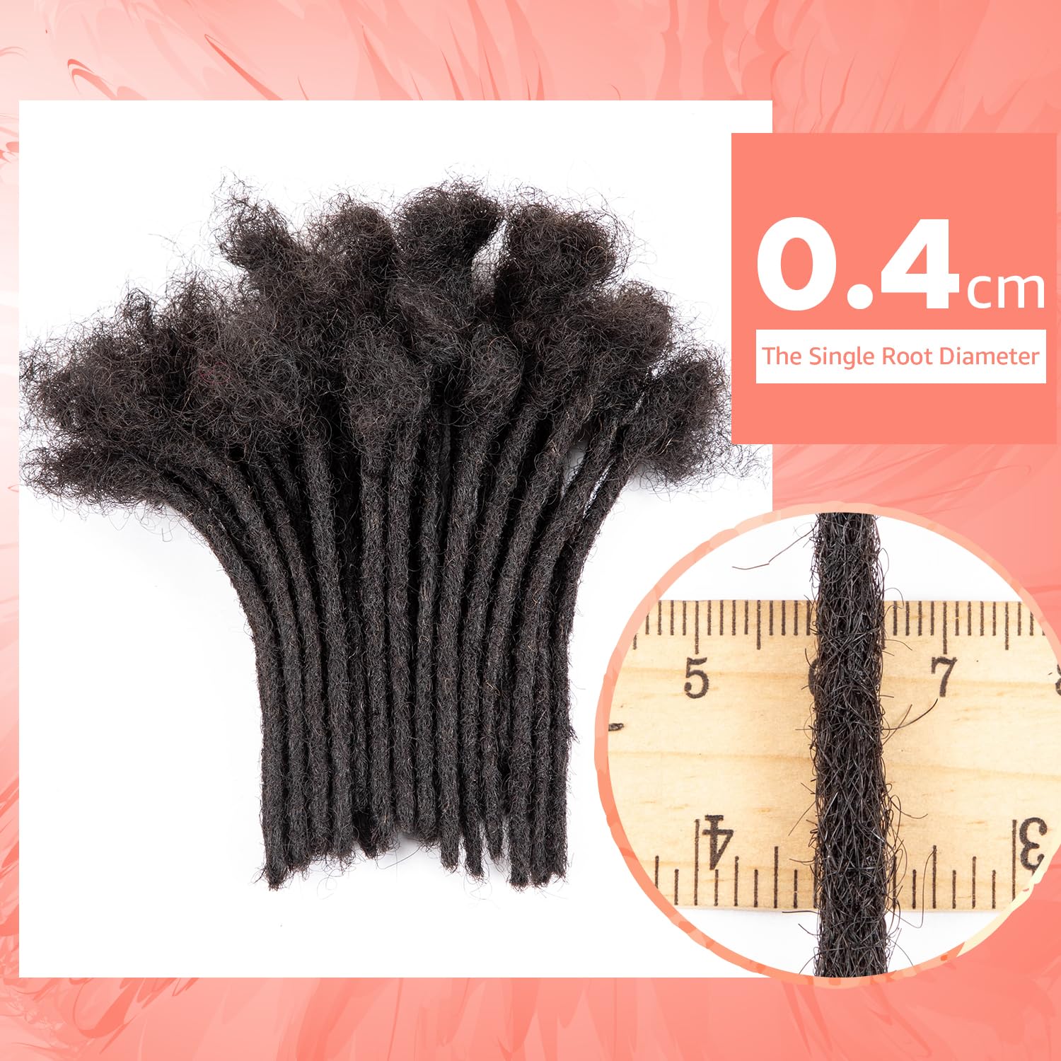 Teresa 10 Inch 0.4Cm Width Loc Extension Human Hair Natural Black 30 Strands Full Hand-Made Permanent Locs Extensions Can Be Dye