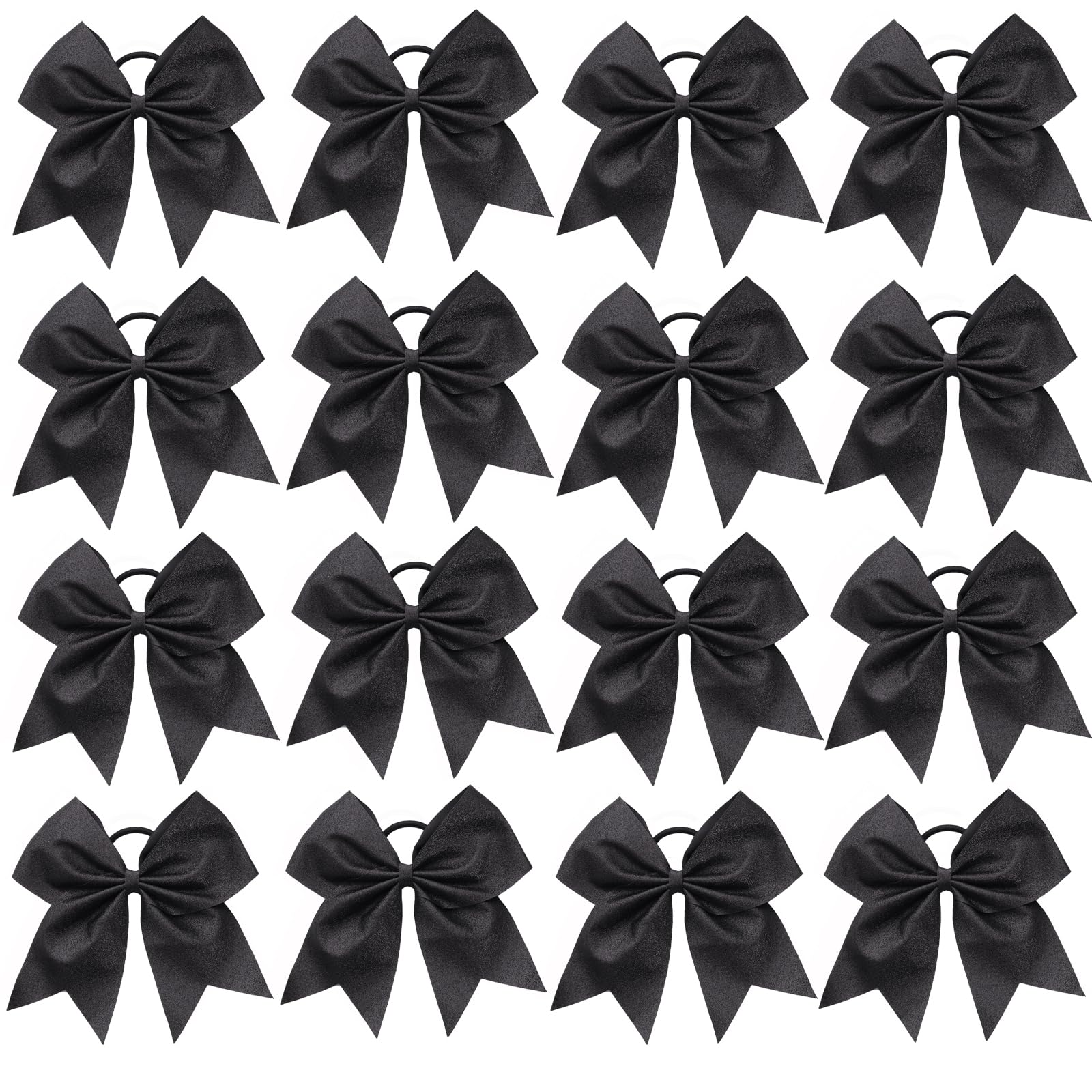 16 PCS Black Large Glitter Cheer Hair Bows, Shiny Cheerleading Bows Ponytail Holder for Cheerleader Girls Softball Sports and Ch