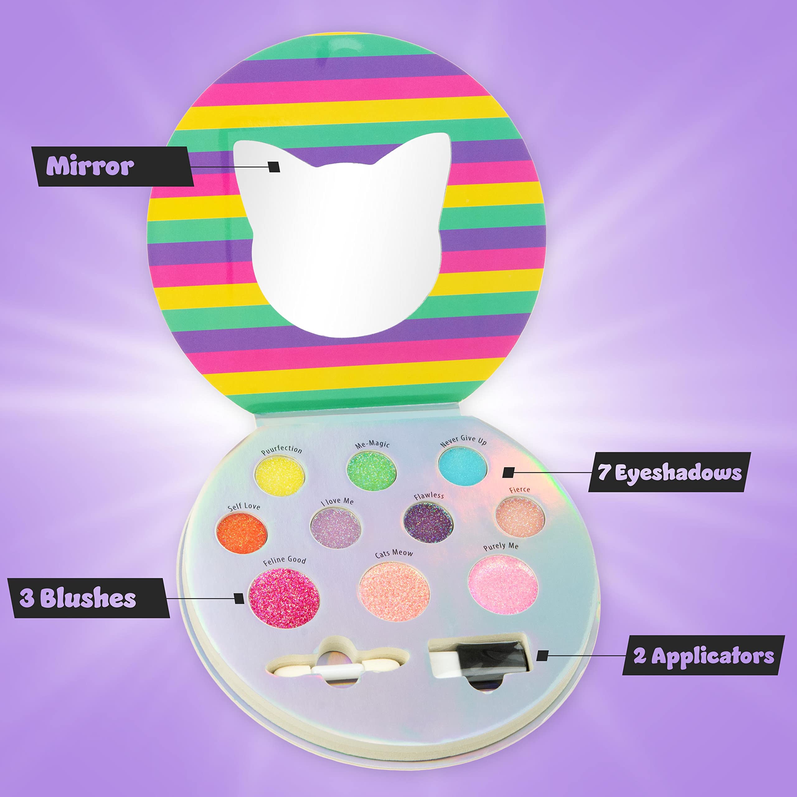 Expressions Perfectly Me Glisten & Glitter Makeup Palette 10 Color Eyeshadow Palette & Blush Makeup Novelty Beauty Set, Fold Out