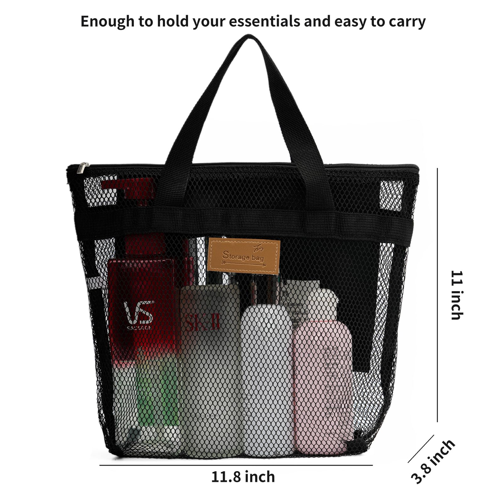 Topasion Mesh Shower Caddy Bag Portable Hanging Toiletry And Bath Organizer With Zipper For Travel, Gym, Camping, College Dorms,