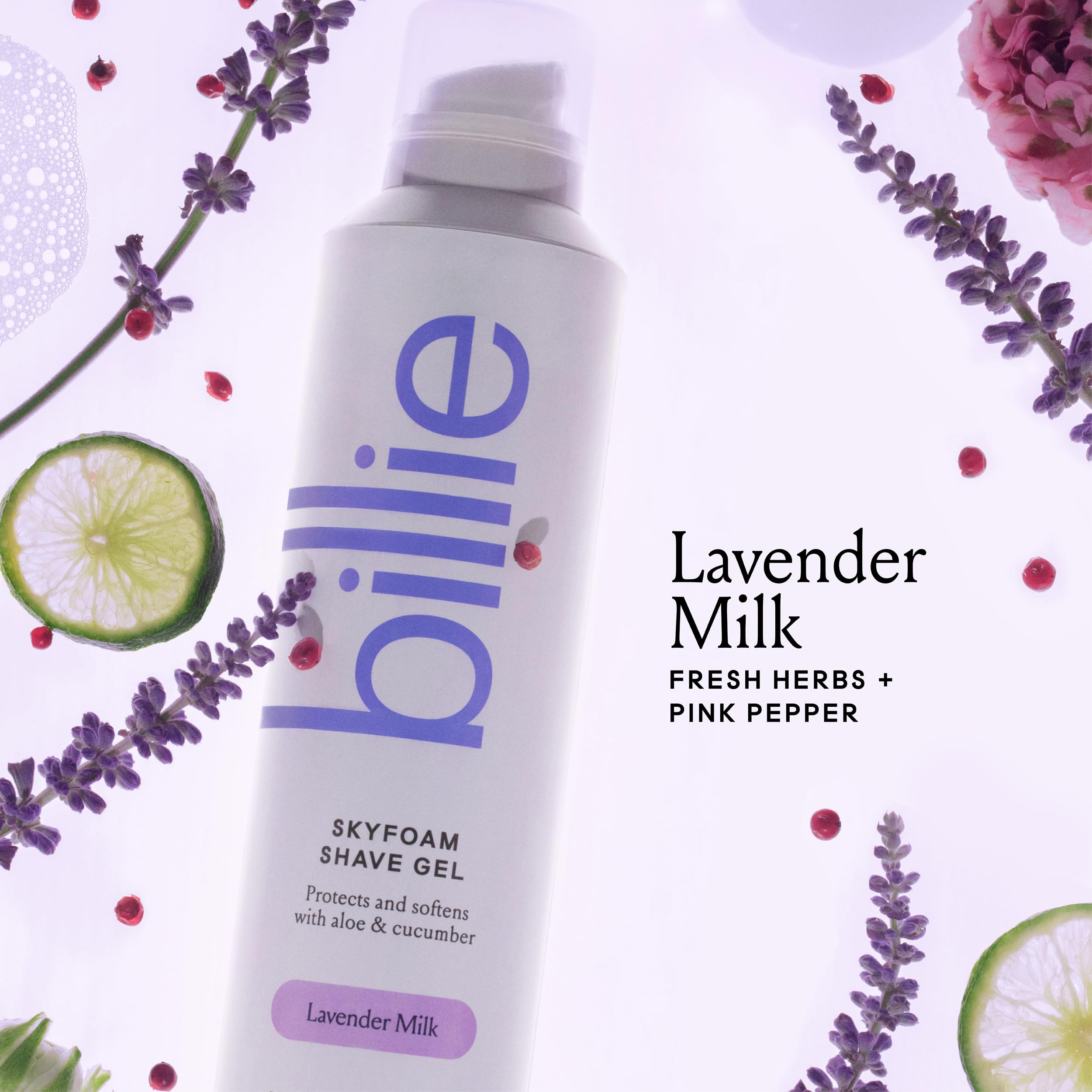 Billie Skyfoam Shave Gel - Lavender Milk Scent - Water-Activated Foam - Made With Aloe & Cucumber - For A Close, Smooth Shave -