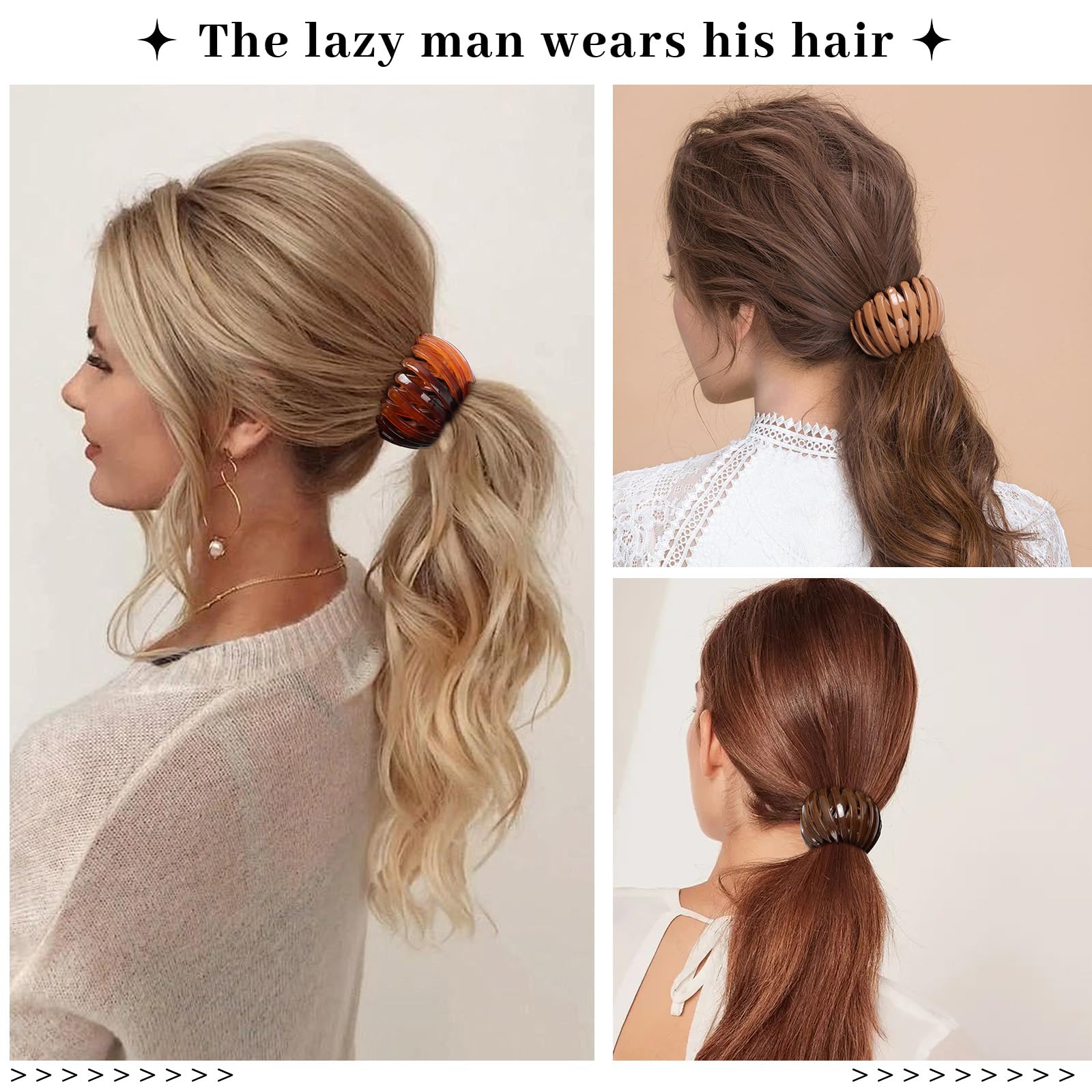 6Pcs Bird Nest Magic Hair Clips Hair Nest For Bun Strong Ponytail Holders For Women Girls (Glossy Transparent Jelly, Large)