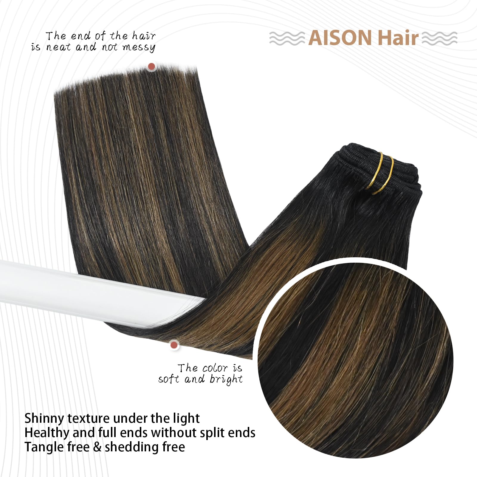 Aison Clip in Hair Extensions 70G Natural Black to Chestnut Brown 100% Remy Human Hair Clip in Extensions for Fashion Women 7pcs