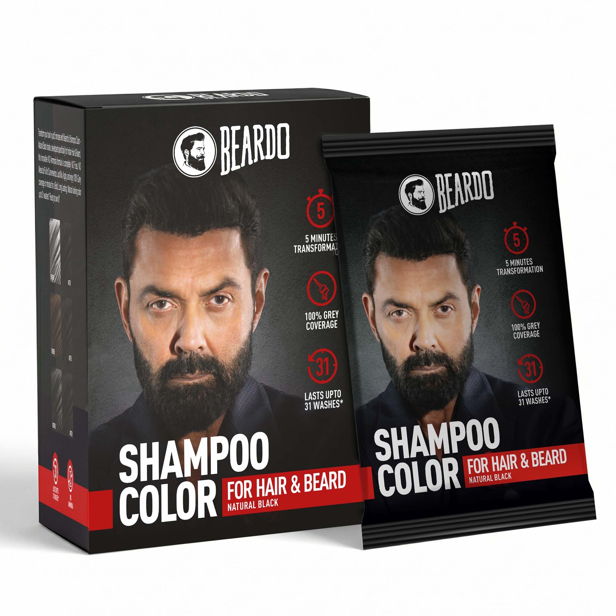 Beardo Beard & Hair Shampoo Color | Natural Black | 100% Grey Coverage | 5 Minute Hair Colour | Ammonia Free | With Natural Acti