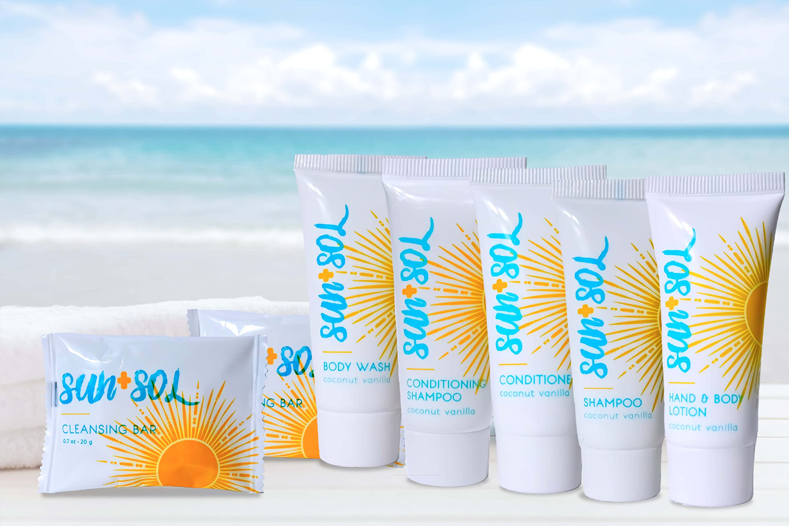 World Amenities Sun + Sol Bulk Hydrating Conditioner With Warm Coconut & Vanilla Fragrances, Travel Size Toiletries, Mini Hotel