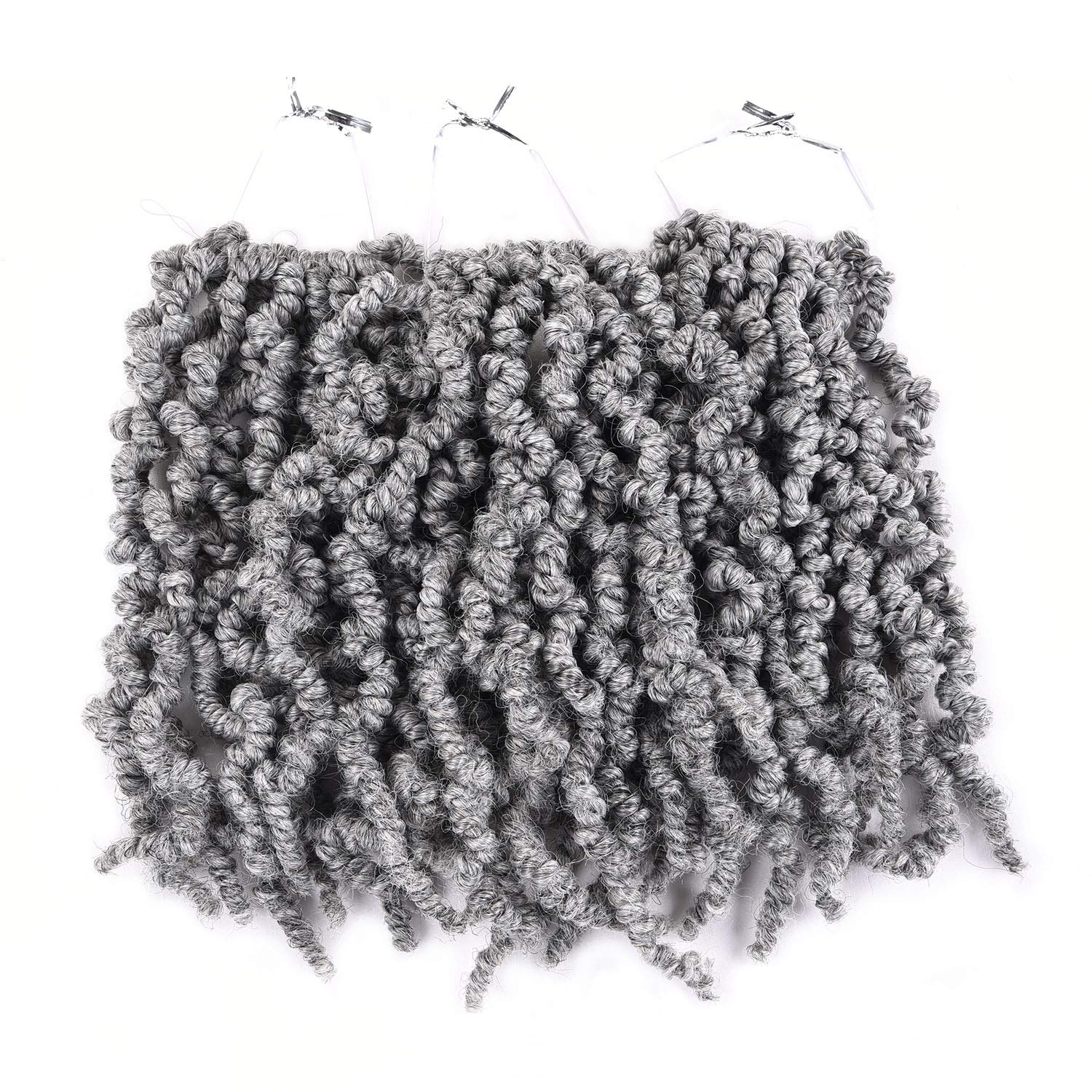 3 Packs Short Grey Pre-twisted Spring Braids Synthetic Crochet Hair Extensions 10 inch 15 strands/pack Ombre Crochet Twist Braid