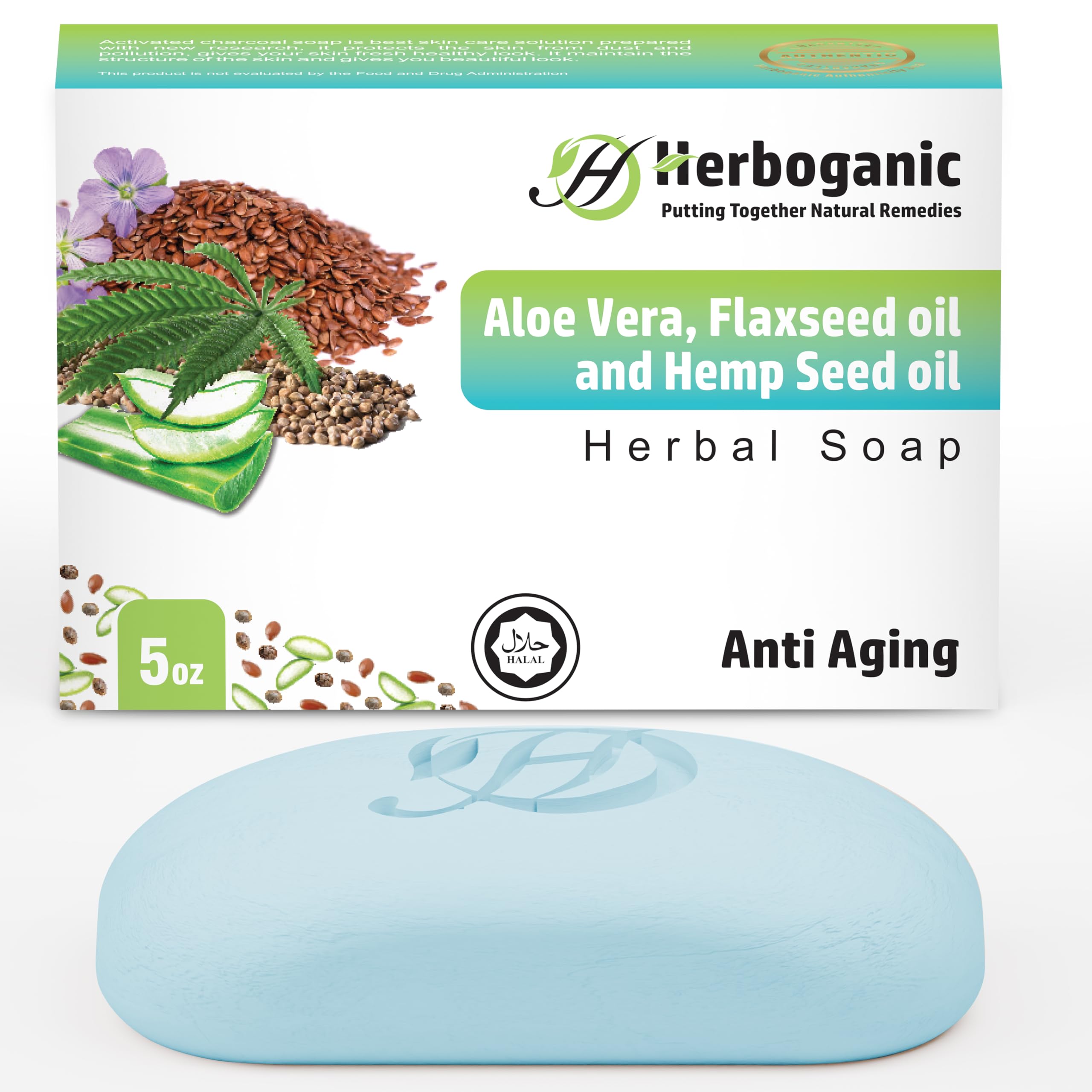 HERBOGANIC Aloe Vera, Flaxseed Oil and Hemp Seed Oil Herbal Soap | Natural Bar Soap for Anti-Aging | Rejuvenating and Nourishing