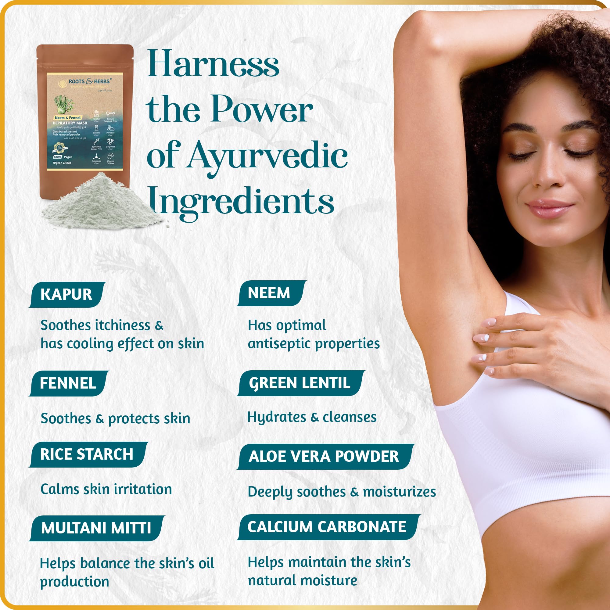 Neem & Fennel Hair Removal Mask - Bikini Hair Removal For Womens & Mens Legs, Underarm, & Chest - Depilatory Powder Body Hair Re