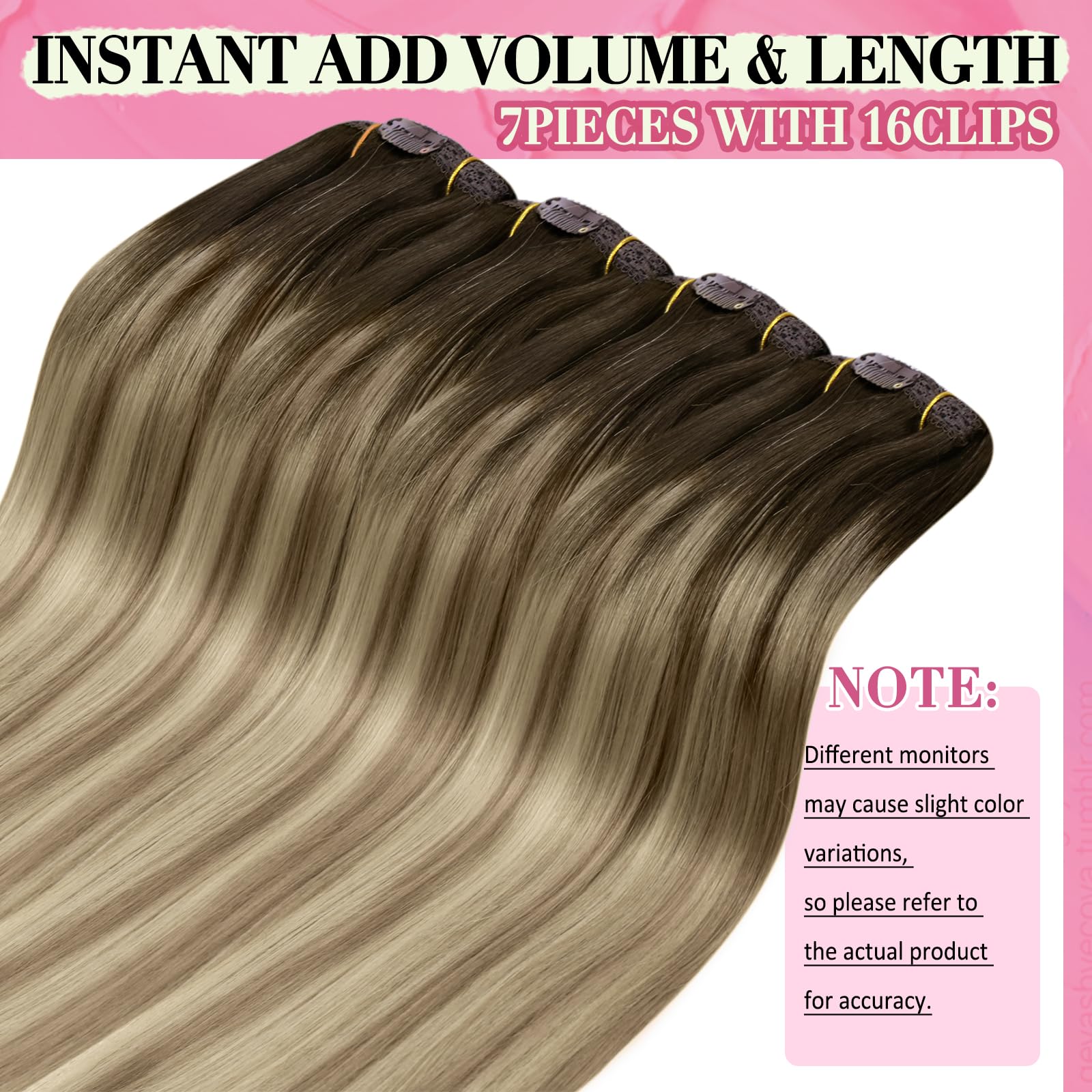 YoungSee 150G Clip in Real Hair Extensions Brown Clip on Hair Extensions Dark Brown Ombre Light Brown with Blonde Soft and Silky