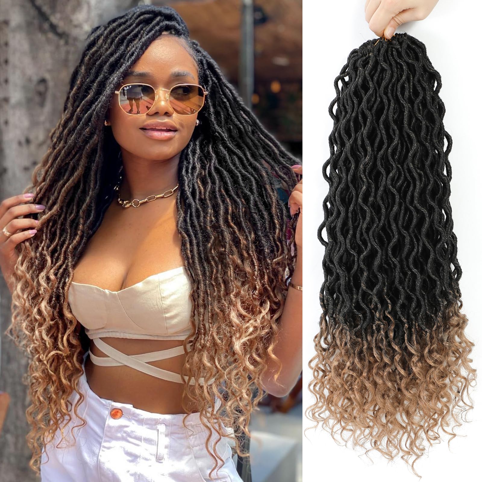 Faux Locs Crochet Hair 18 Inch 6 Packs Ombre Goddess Locs Crochet Hair For Black Women Pre Looped Faux Locs With Curly Ends Synt
