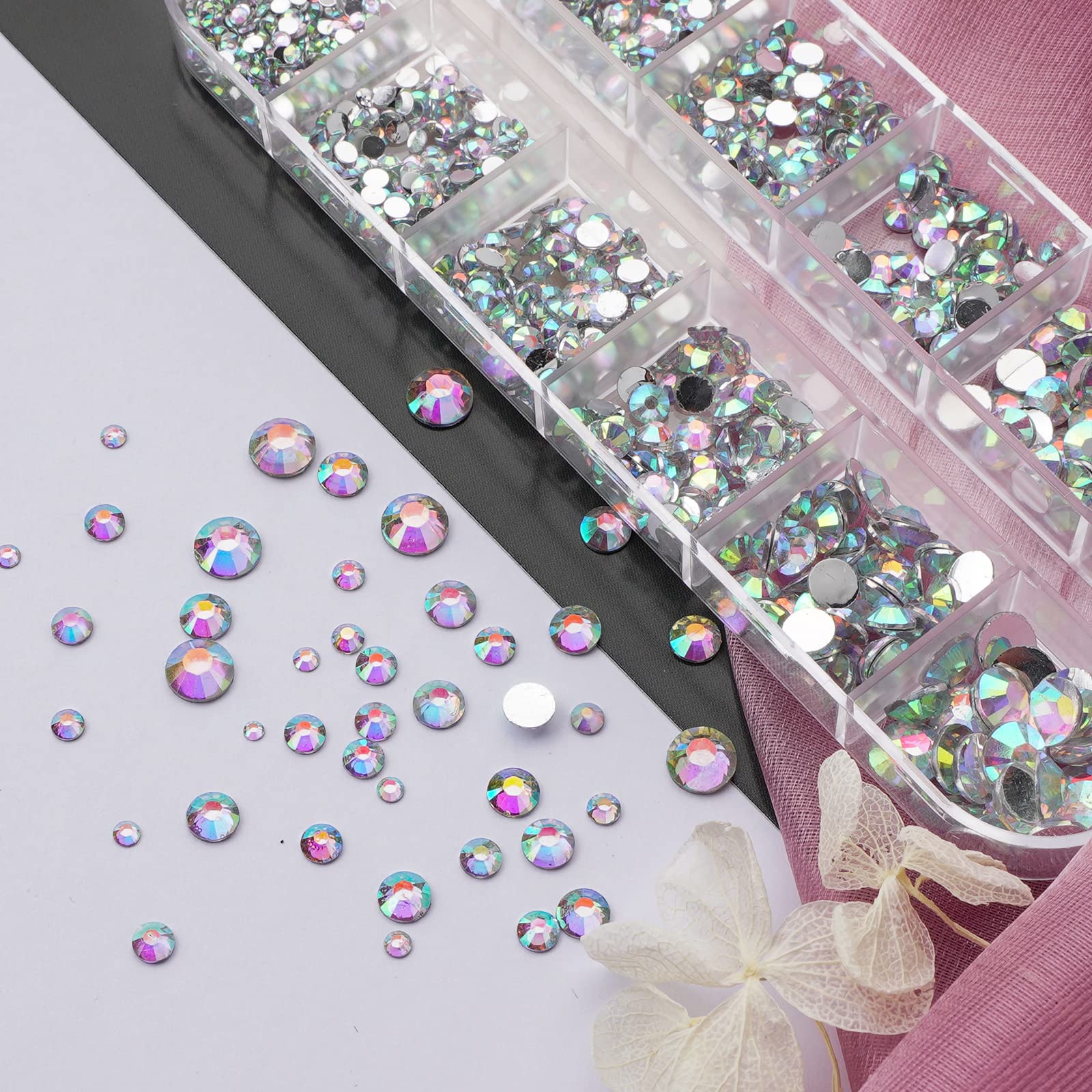 Canvalite 1820Pcs Rhinestones Nail Gems, 12 Styles 3D Glass Crystals Charms Shiny Multi Shape Flatback Nail Rhinestones For Nail