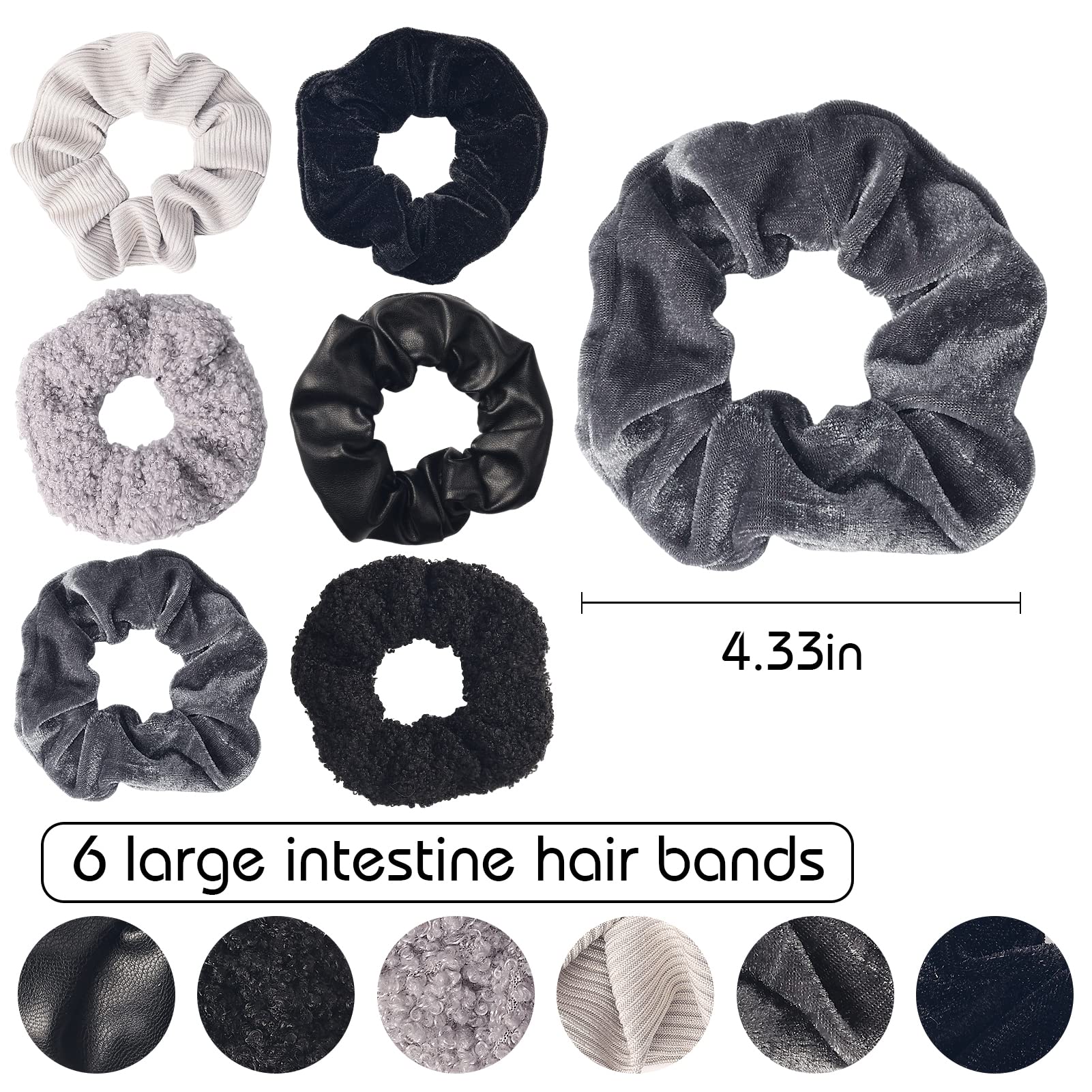 Scrunchies for Women Black 6pcs Velvet Scrunchies for Thick Hair or Thin Hair Ultra Textured Neutral Scrunchies Hair Cute Scrunc