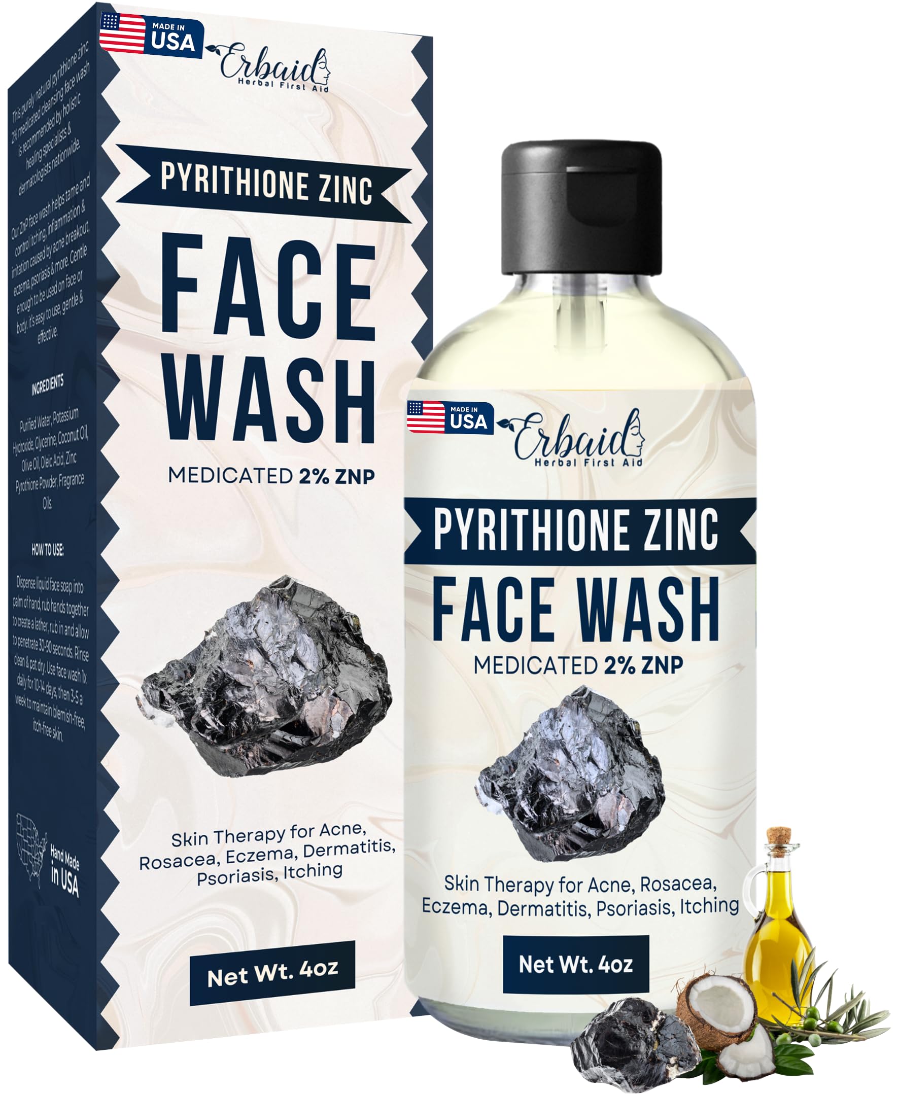 Pyrithione Zinc Face Wash | 2% ZnP Zinc Soap Skin Therapy Body Cleanser for Acne, Rosacea, Eczema, Dermatitis, Psoriasis, Itchin