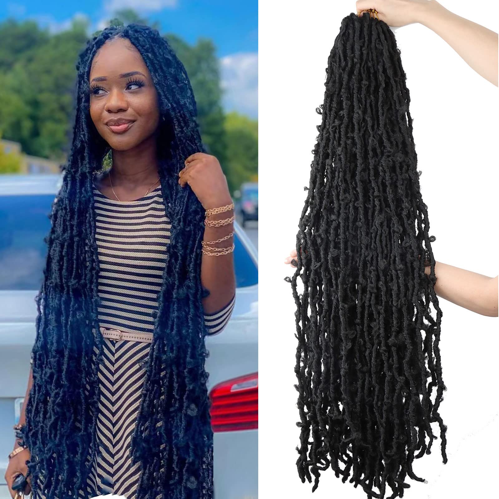 LMZIM 44 Inch Butterfly Crochet Hair 5 Packs Long Faux Locs Crochet Braids Hair for Black Women(44 inch 5 pack, 1b)