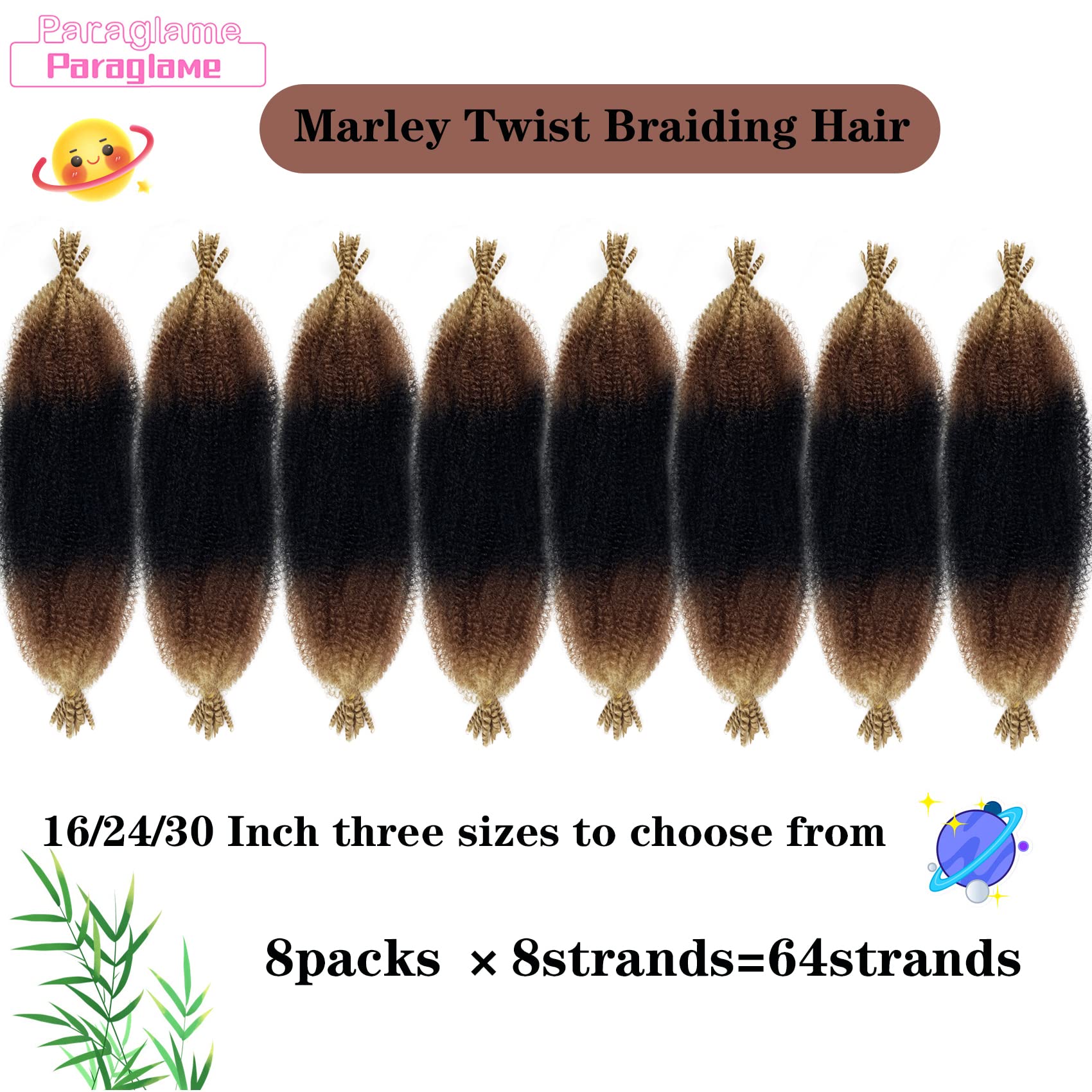Paraglame Ombre Marley Hair 16 Inch 3 Tones Pre-Separated Springy Afro Twist Hair for soft locs Marley Twist Braiding Hair Ombre