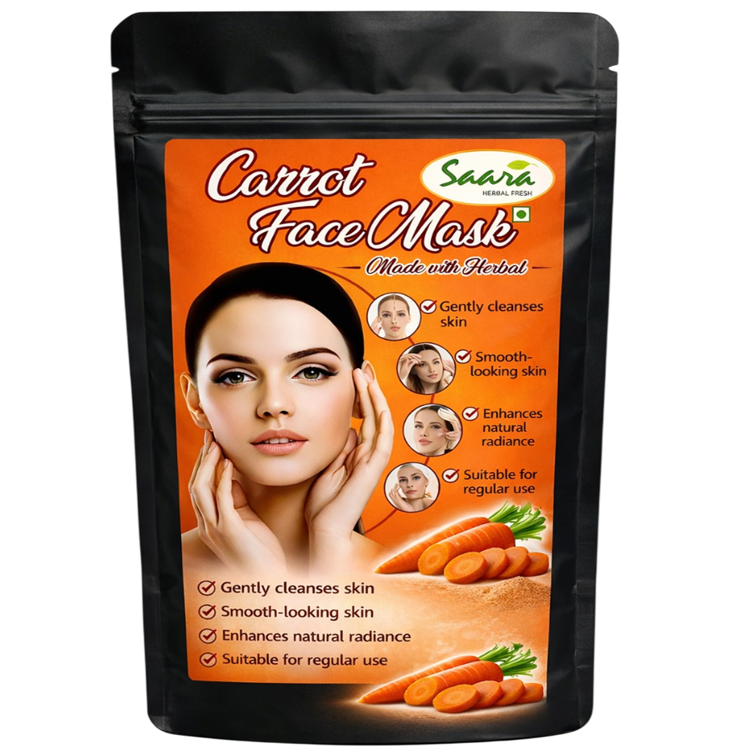 Saara Herbal Fresh Carrot Face Mask, 50G, Soothes Dry Skin, Reduce Pimple,Acne, Marks & Scars, Natural Facepack For All Skin Typ