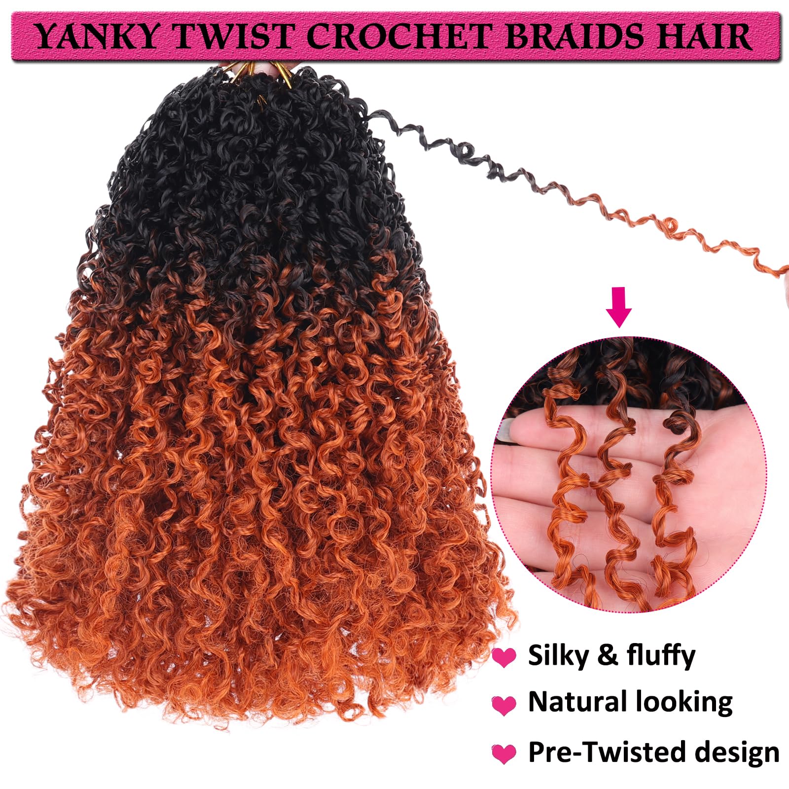 Unionbeauty Pre-Looped Yanky Twist Crochet Braids Hair 8 Inch 8 Bundles Pre-Twisted Short Passion Twist Crochet Hair Micro Sprin