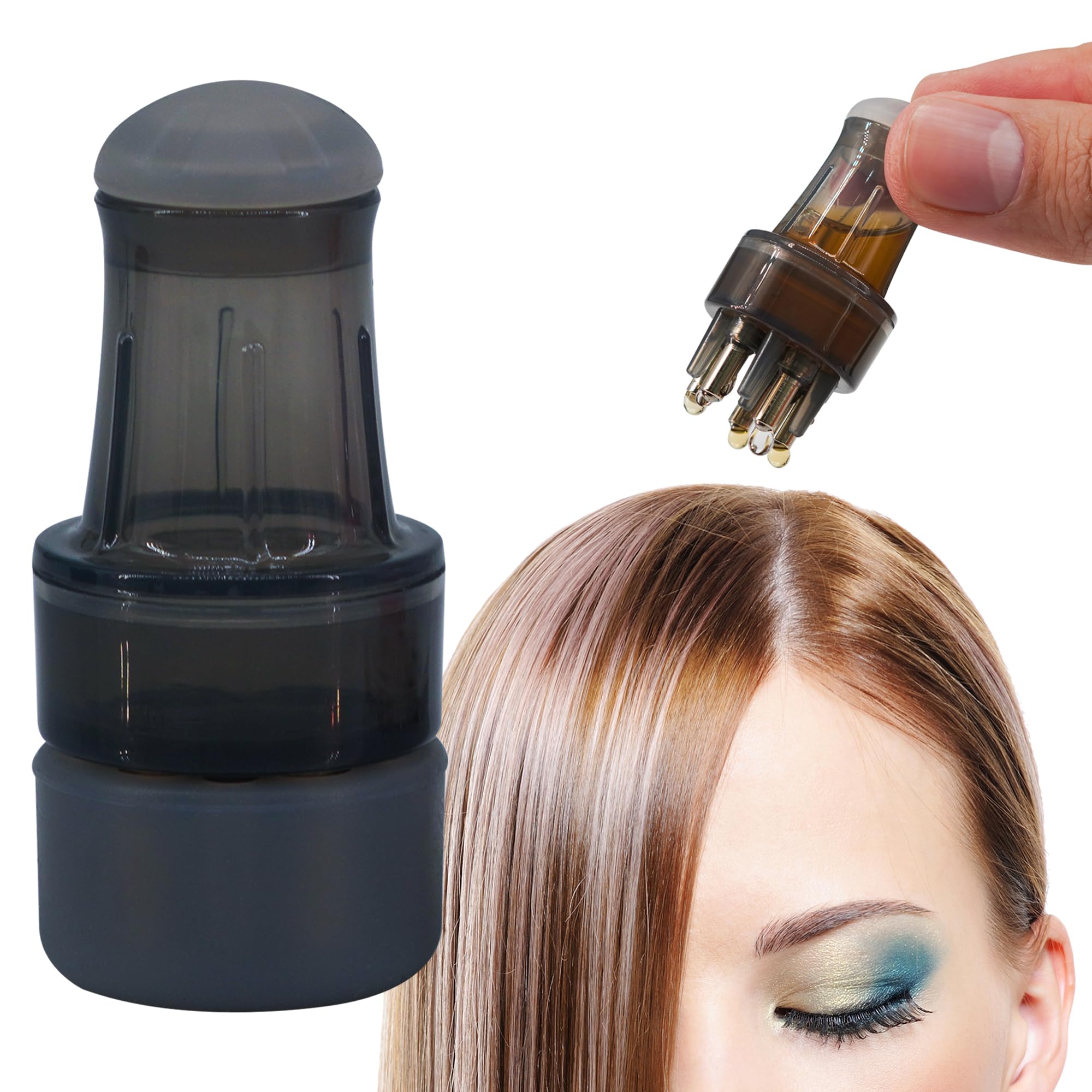 Hair Oil Applicator Bottle with Scalp Massager  Root Comb and Ball Tip for Hair Growth (Transparent Grey)