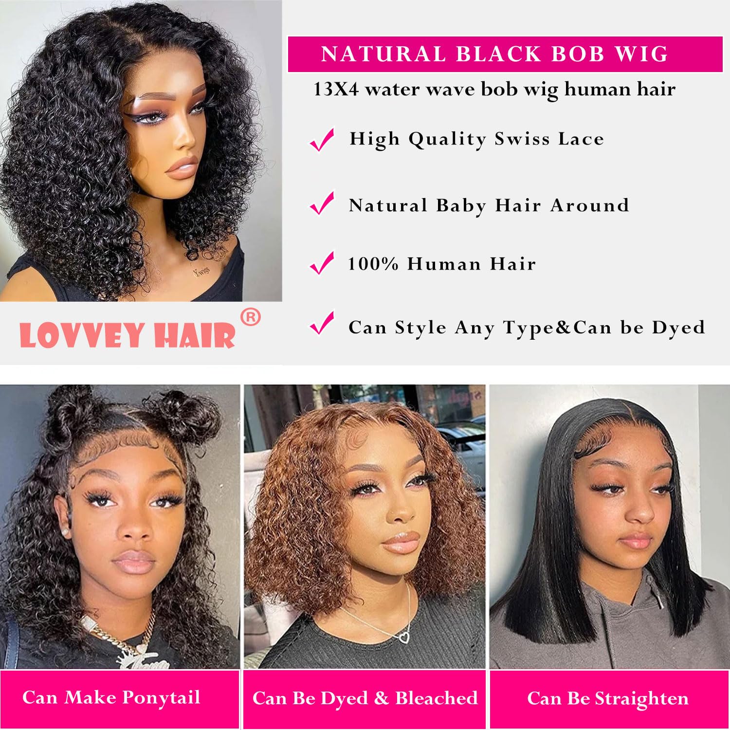 Short Bob Wig Human Hair 13x4 Water Wave Wigs Human Hair 200 Density HD Transparent Lace Frontal Wigs Wet And Wavy Deep Wave Cur
