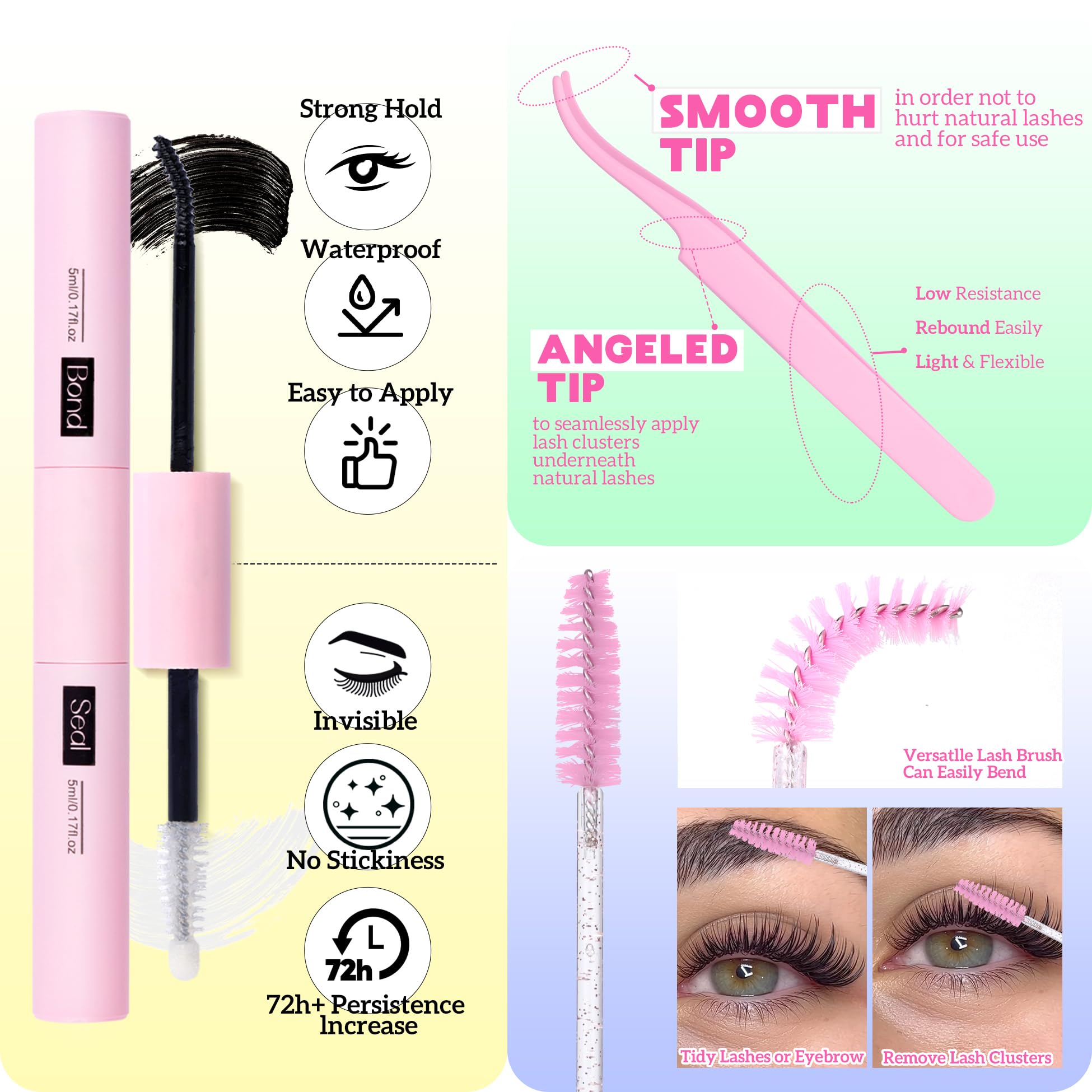 Alice Lash Extension Kit Fluffy Volume Cluster Lashes Wispy 8-20Mm D Curl Individual Lashes Eyelash Clusters Kit Lash Glue Bond