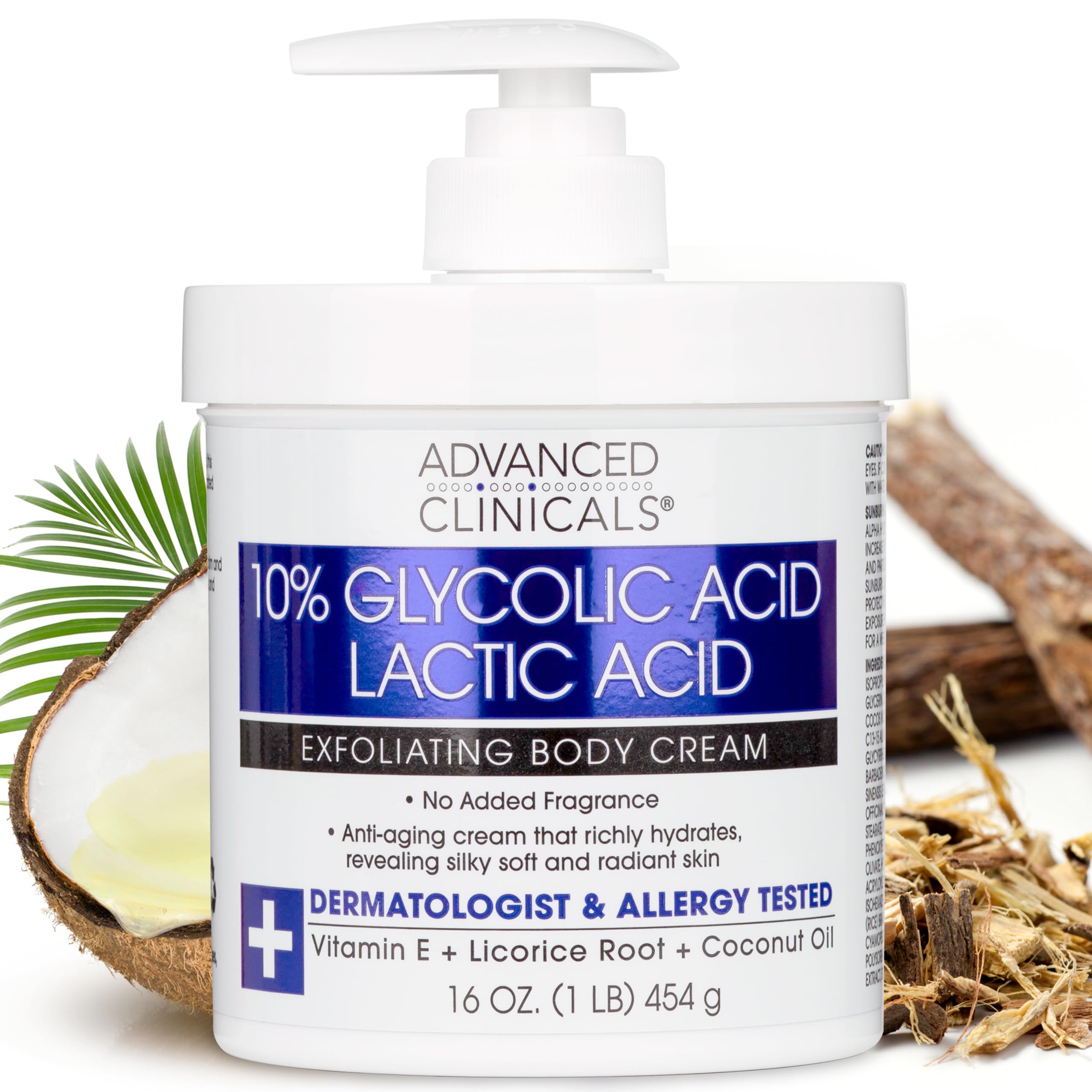 Advanced Clinicals 10% Glycolic Acid + Lactic Acid Body Lotion Skin Care Moisturizer | AHA Exfoliating KP Bump Eraser Body Cream