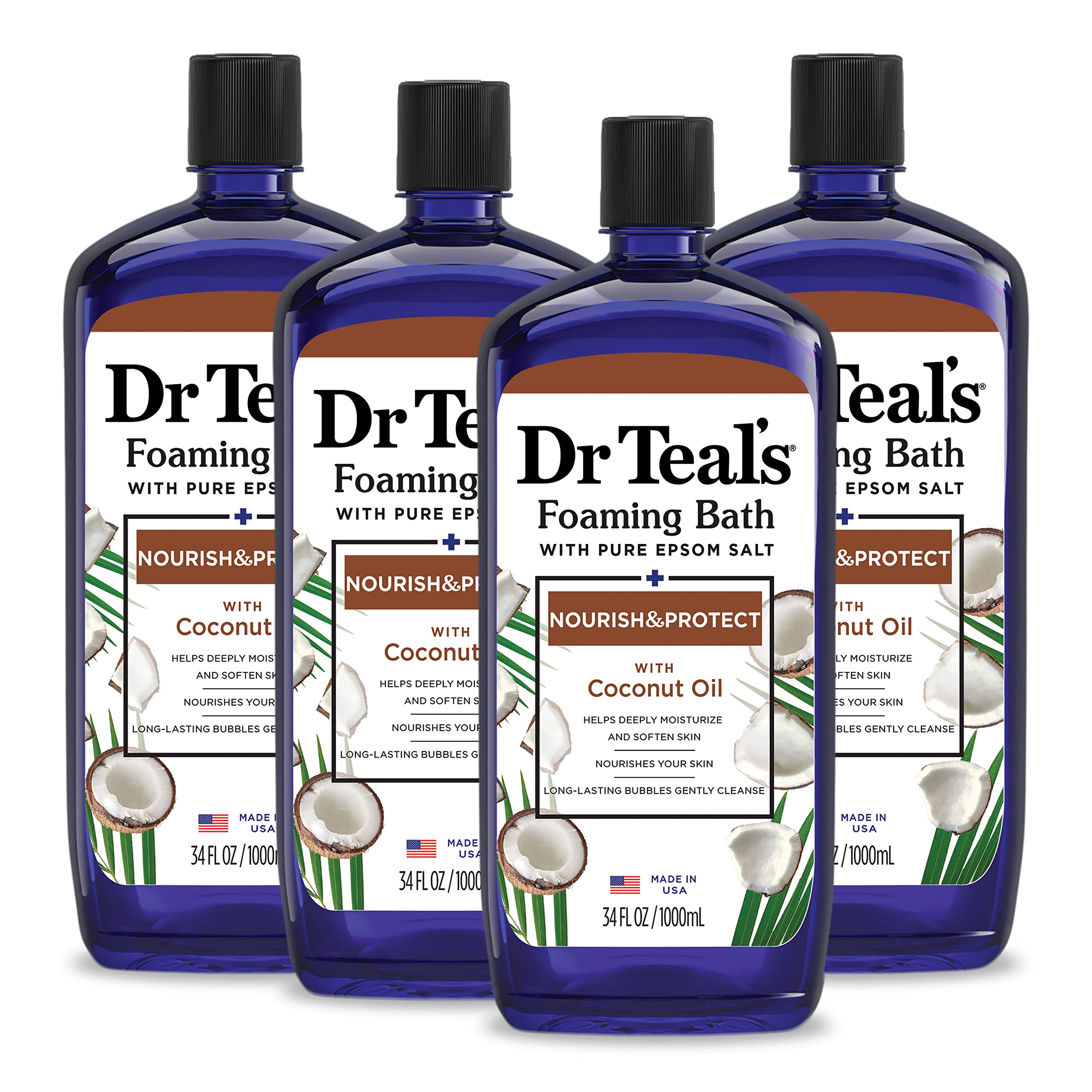 Dr Teal'S Foaming Bath With Pure Epsom Salt, Nourish & Protect With Coconut Oil, 34 Fl Oz (Pack Of 4)