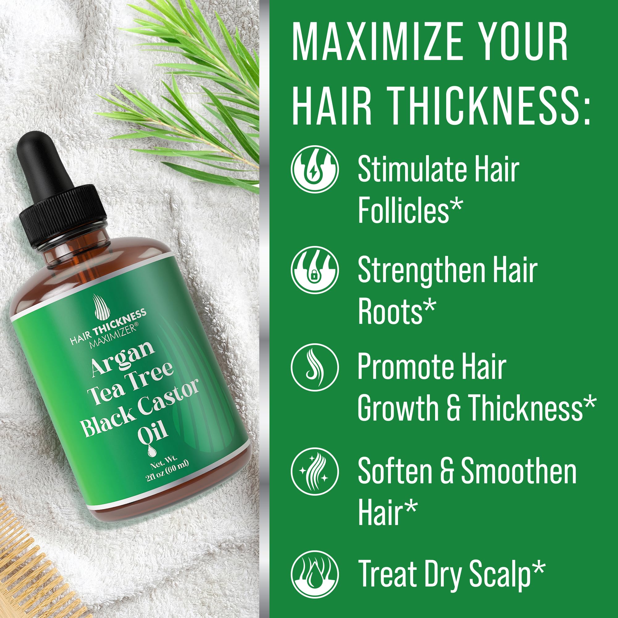 Argan + Tea Tree + Black Castor Oil for Hair Growth. Strengthens & Hydrates Thinning, Dry Hair for a Healthier-Looking Scalp. Fo