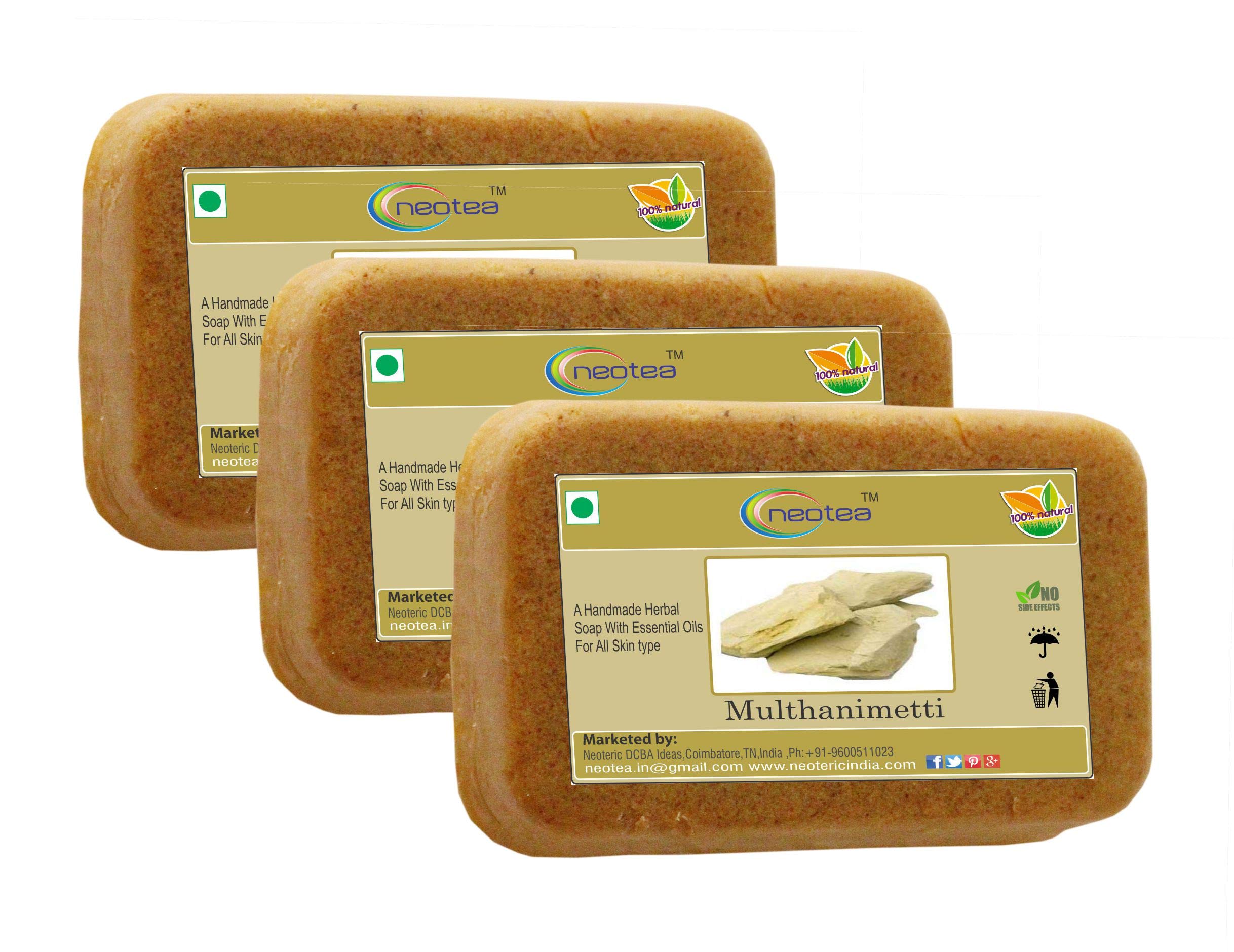 Neotea Handmade Herbal Soap Multhanimetti, 225 Gm (Pack Of 3)
