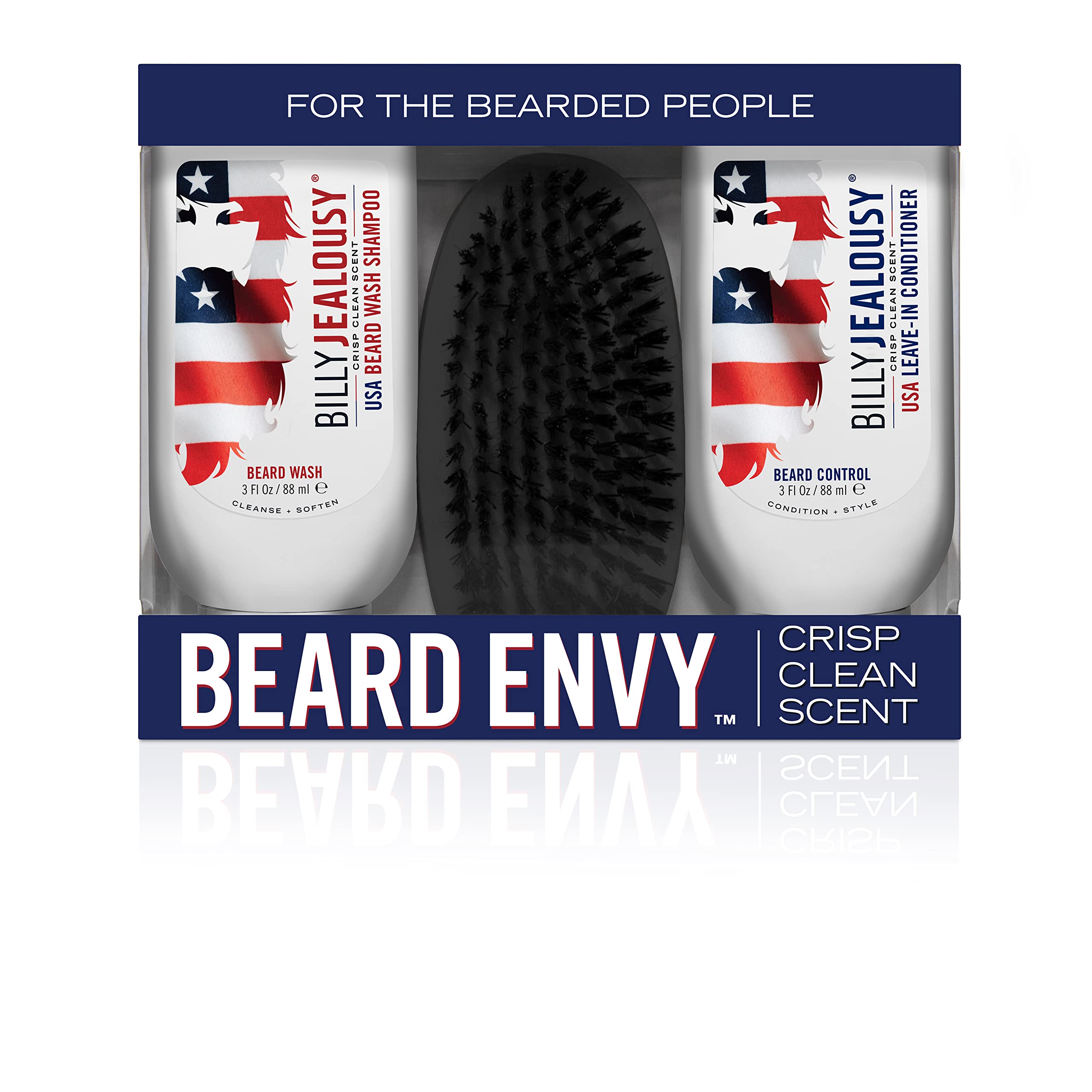Billy Jealousy Beard Envy Usa Edition - Beard Introductory Kit With Usa Beard Wash Shampoo, Usa Leave-In Conditioner And Vegan B