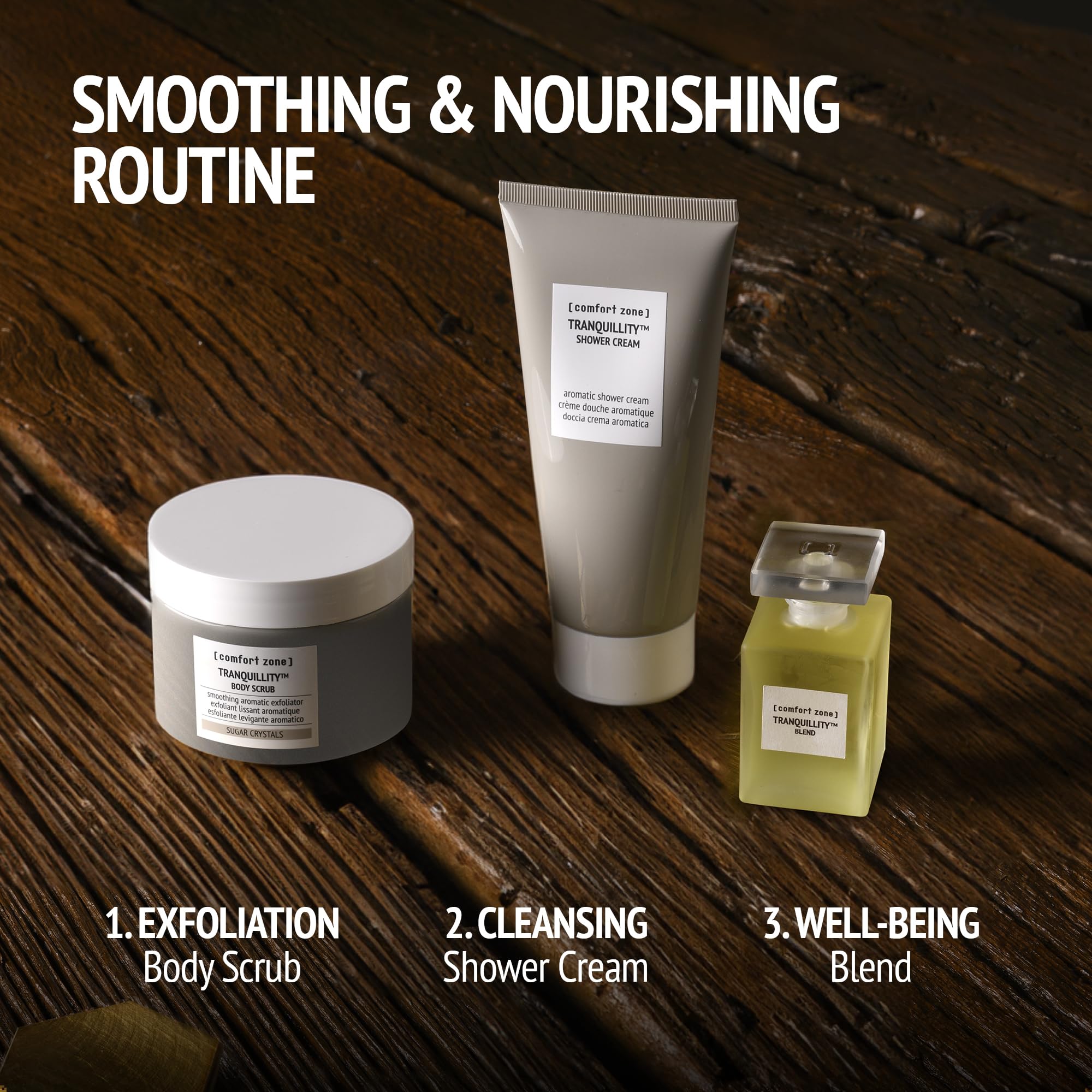 [ comfort zone ] Tranquillity Body Scrub, Soothing Aromatic Gentle Exfoliator Enriched with Sugar Crystals and Amaranth & Almond