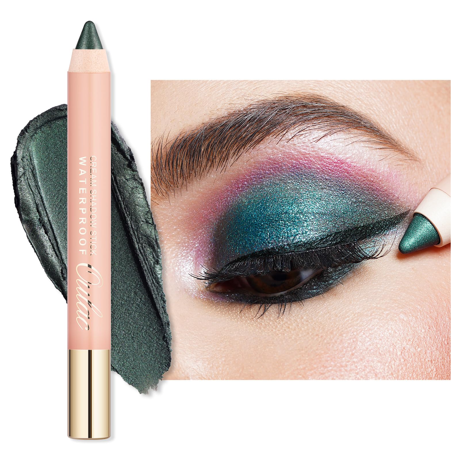 Oulac Sparkly Green Eyeshadow Pencil - Waterproof Eye Shadow Stick Smooth And Long Lasting, Shimmering Glitter Finish, Blendable