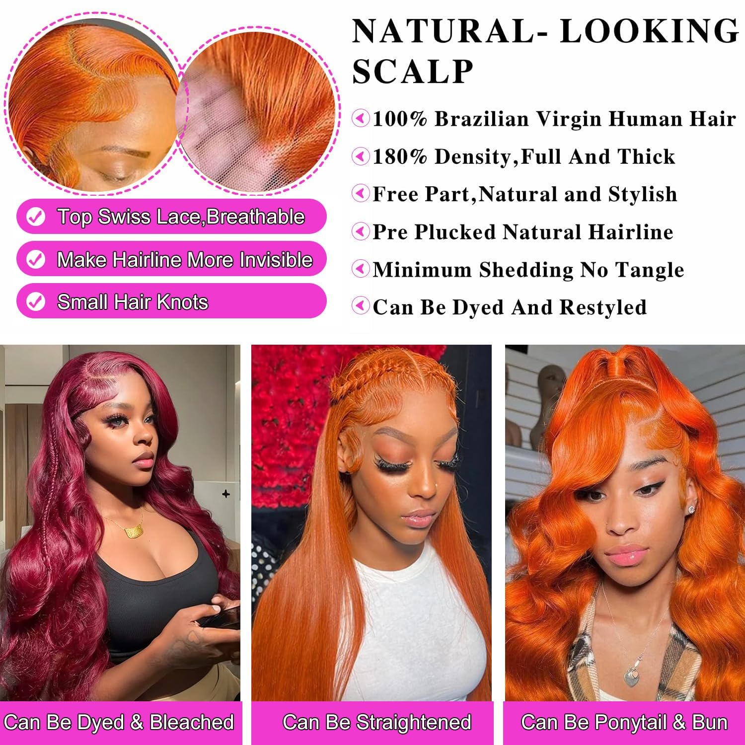 Long 32 Inch #350 Ginger Orange Lace Front Wigs Human Hair Body Wave 13X4 Ginger Lace Front Wig Human Hair Hd Lace Frontal Wig W