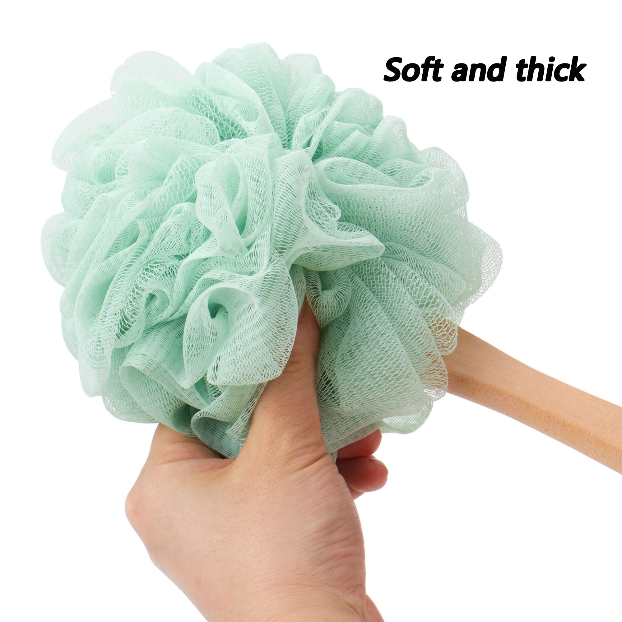 Arswin Loofah Sponge Back Scrubber, Wooden Long Handle Bath Sponge Lufa Shower Brush, Soft Nylon Mesh Back Cleaner Washer, Men &